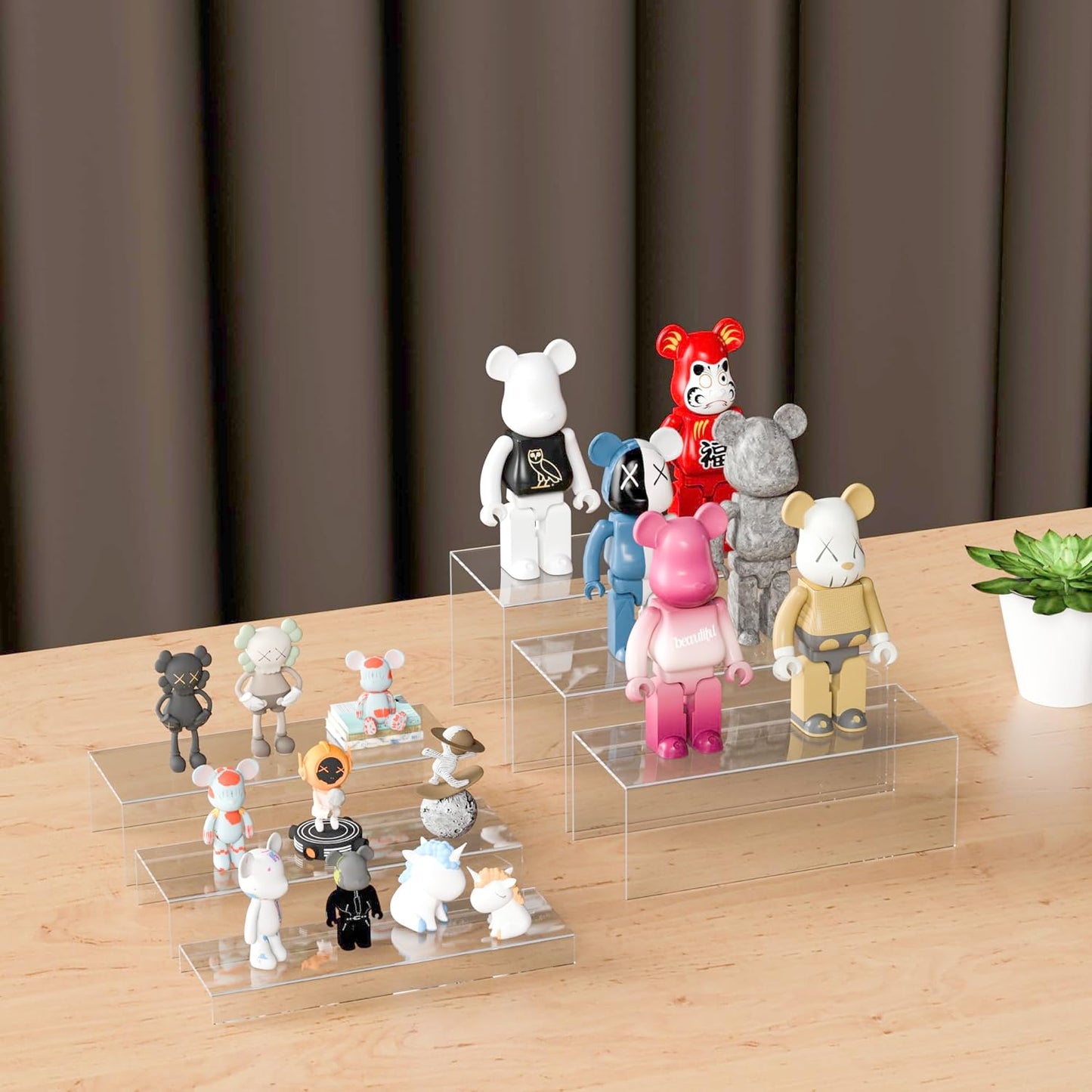Rectangular Acrylic Display Risers 6pcs, Clear Display Storage Stands, Acrylic Display for Funko Pop Figure, Desserts, Cupcake, Toys, Collectibles, Merchandises- 12-1'', 2'', 3'', 4'', 5'', 6''