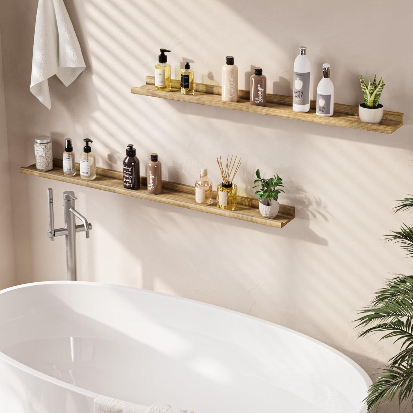 Floating Shelves for Wall, Picture Ledge Shelf 48 Inch Solid Wood Set of 2, Rustic Wall Shelves with Lip, Kids Bookshelf, Photo & Picture Live Edge Floating Shelves for Bedroom, Living Room, Kitchen