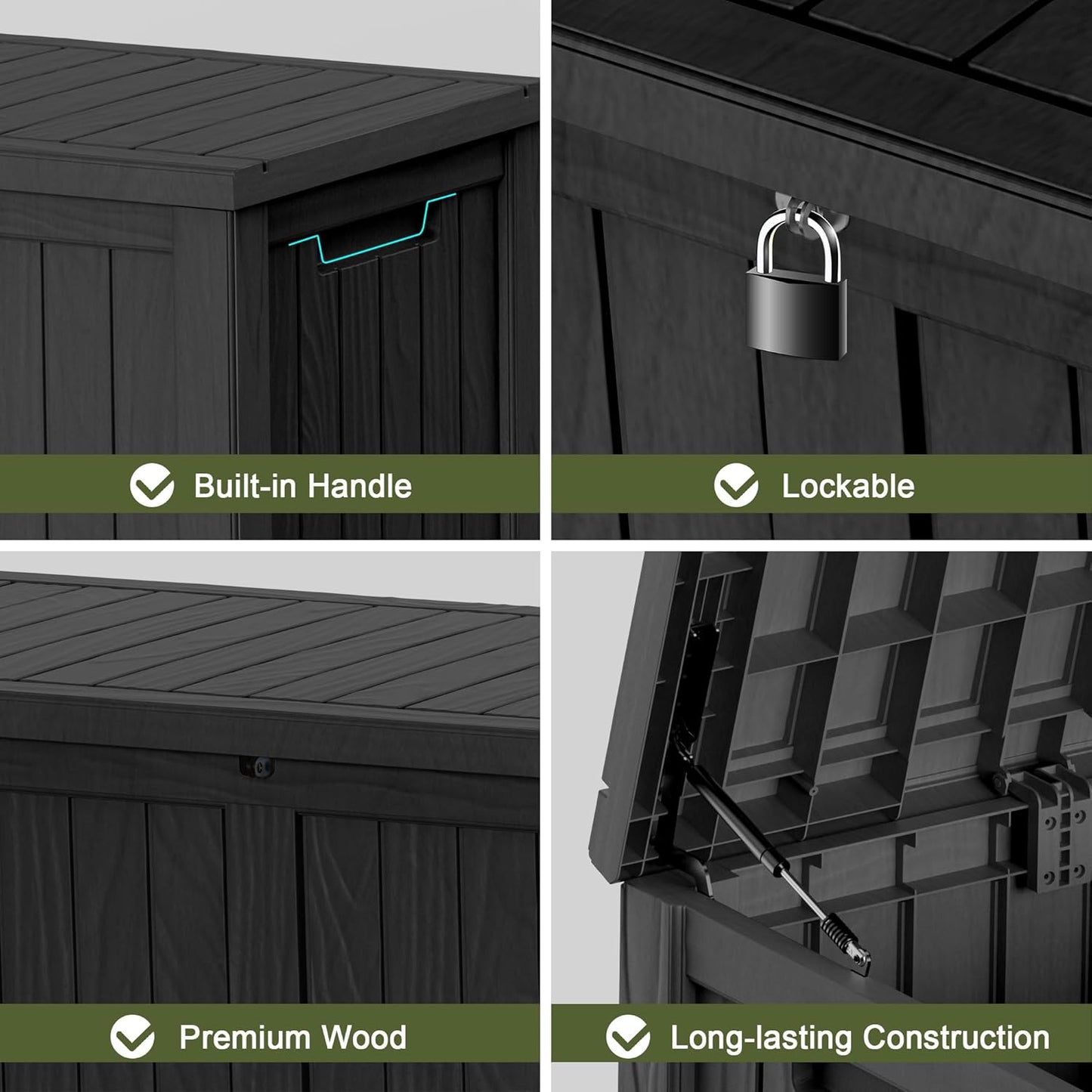 120 Gallon Outdoor Deck Box,Storage Lockable Waterproof Patio Furniture,Garden Tools,Cushions,Pool Accessories Outside Storage Resin Box(Black)