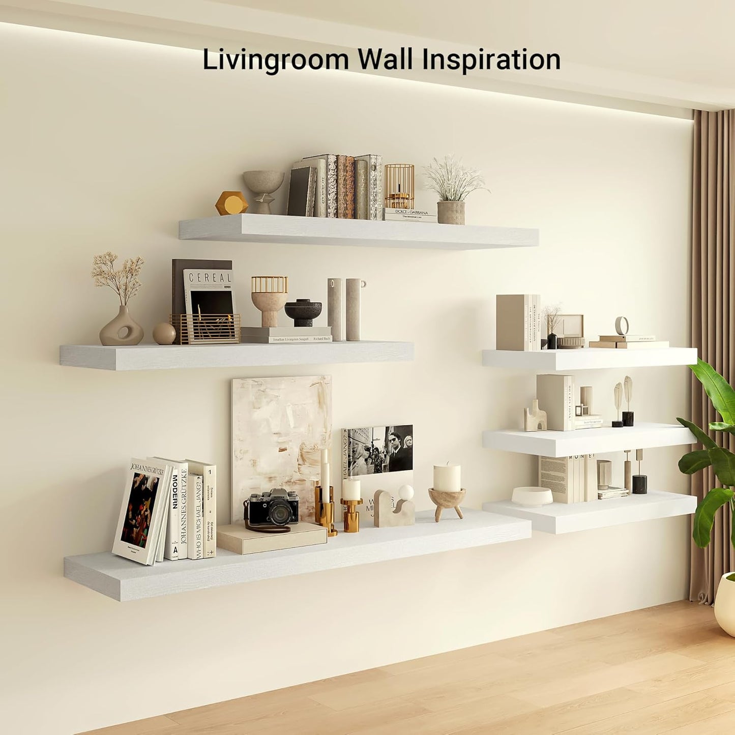 Heimlove 12 Inch Deep Floating Shelves, 48 x 12 inches Long, Large Display & Storage Shelf, Rustic Wood Wall Shelves for Fireplace Mantel, Set of 1(White)