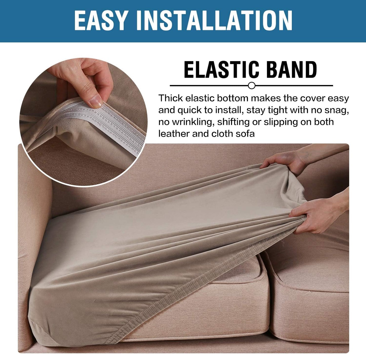 H.VERSAILTEX Velvet Stretch Couch Cushion Cover Plush Cushion Slipcover for Chair Cushion Furniture Protector Seat Cushion Sofa Cover (1 Piece Armchair Cushion Covers, Taupe)