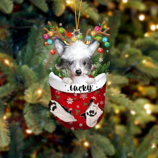 Chinese Crested Dog Christmas Ornament, Chinese Crested in Snow Pocket Christmas Tree Ornament, Dog Lovers Gift Idea Xmas Decor, Christmas Decorations for Tree, Christmas Ornament Gift for Dog Lovers