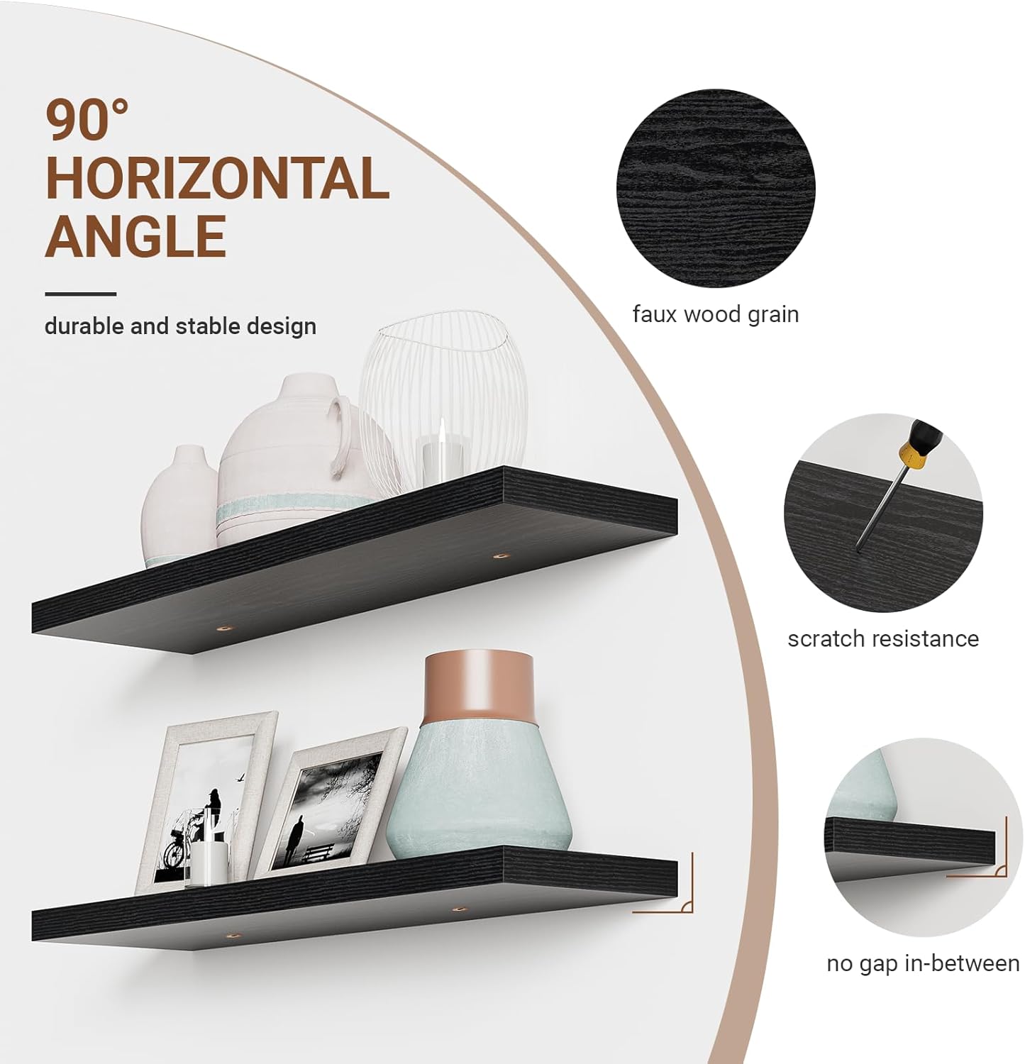 Heimlove Floating Shelves for Wall 36 Inches Long,9.3" Deep Black Floating Shelf Set of 2,Wall Mounted Shelves for Bathroom Bedroom Living Room Kitchen Office,Shelf for Books Storage,Home Decor