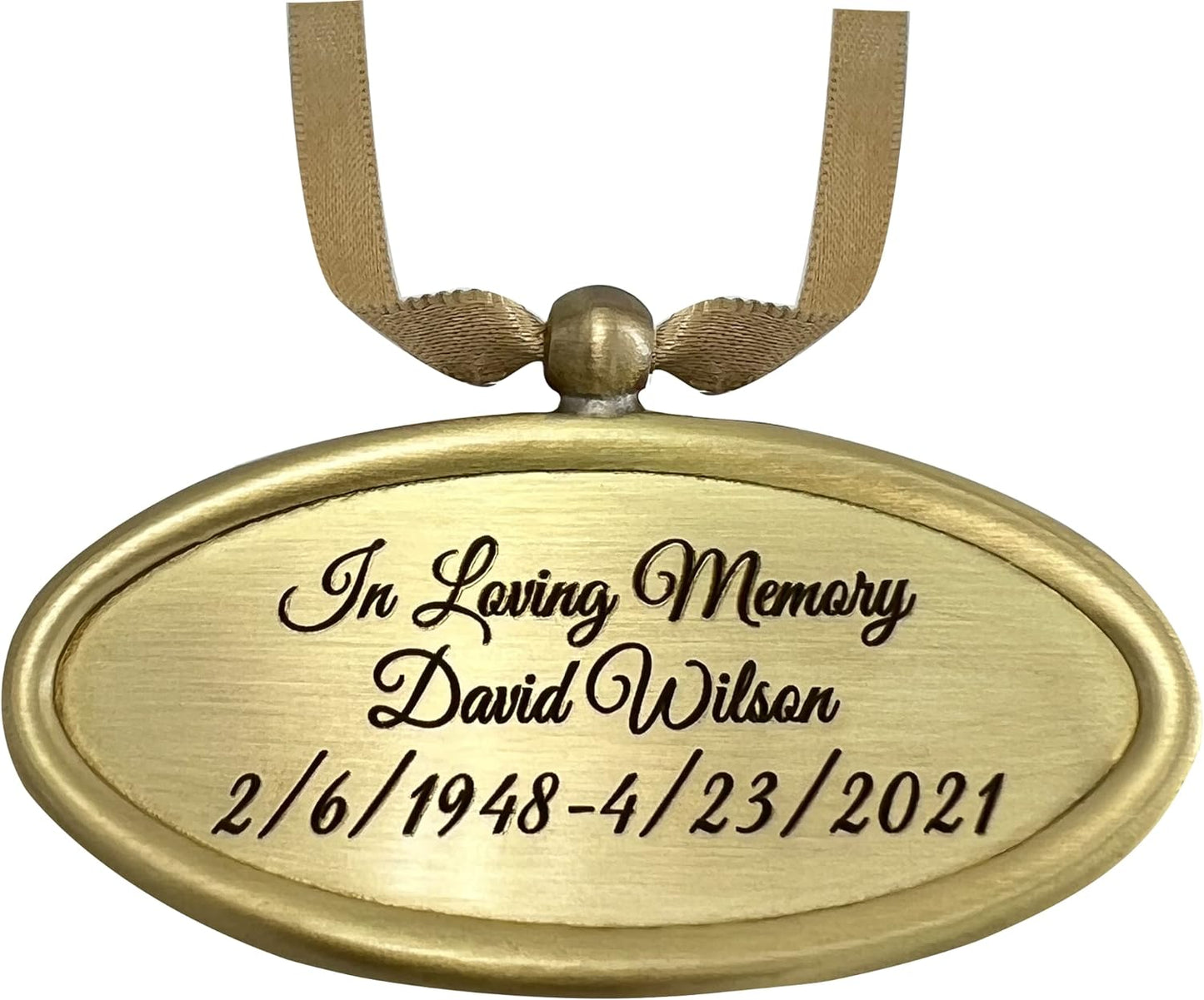Personalized Engraved Name Tag for Urns - Customizable Plate for Cremation Urns - Engraved Hanging Plate in Golden or Silvery Tone with Satin Ribbon (Golden Pendant)