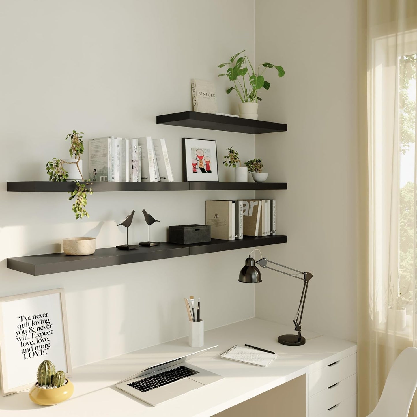 Large Floating Shelves for Wall Set of 2 Wooden Wall Shelves 36 in x 12.75 in x 2 inRoom Decor Long Shelf with Invisible Wall Mount Bracket for Bedroom Kitchen Living Room Black