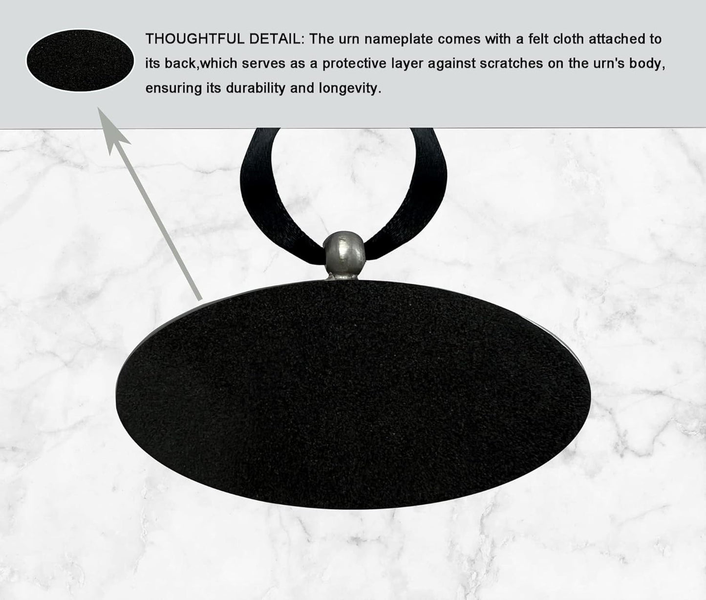 Personalized Engraved Name Tag for Urns - Customizable Plate for Cremation Urns - Engraved Hanging Plate in Silvery Tone with Satin Ribbon (Silvery Pendant)