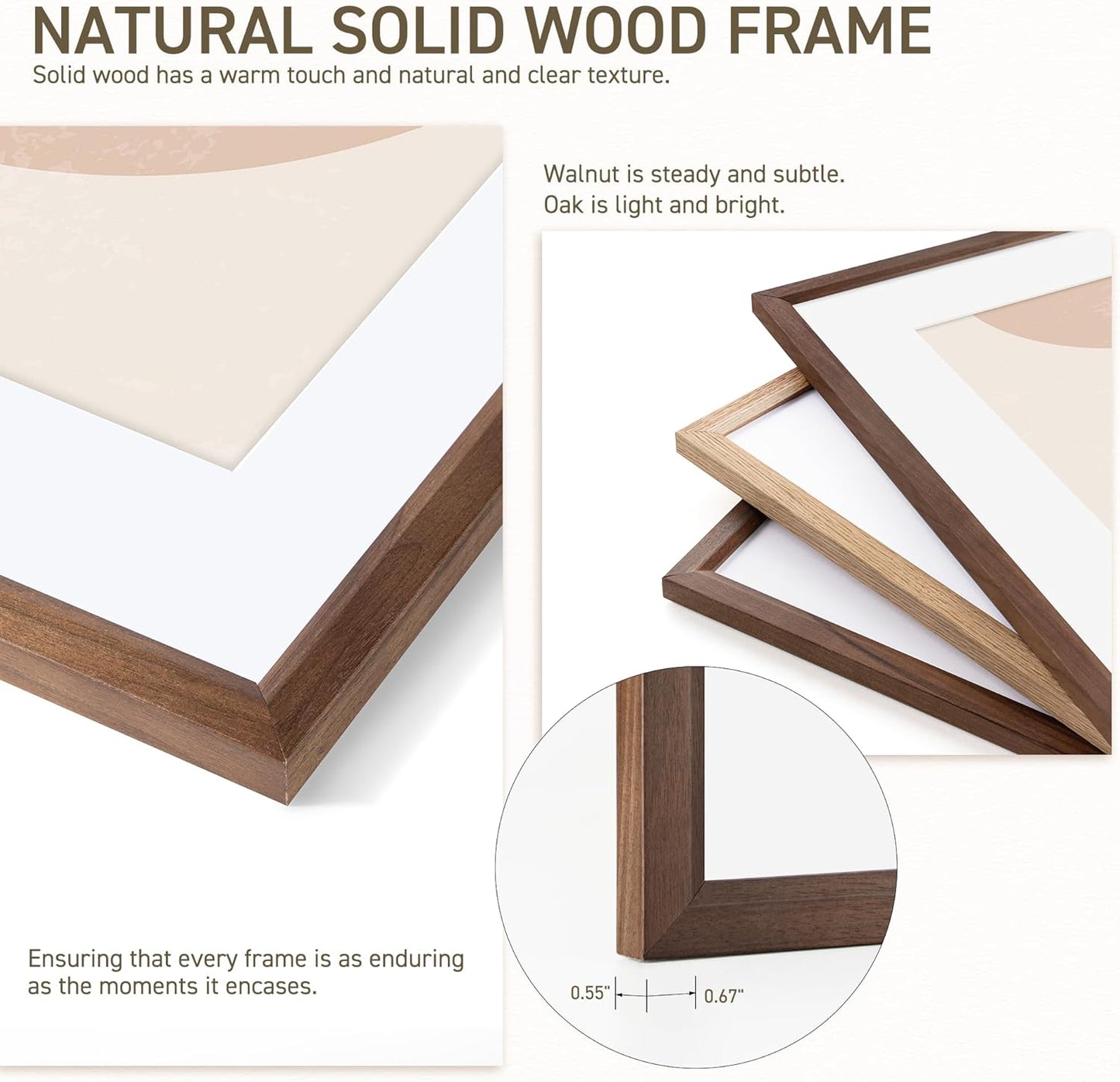 24x36 Poster Frame Set of 2 Natural Solid Walnut Photo Frames with 20x30 Removable Mat Wall Hanging Large Handcrafted Frame with HD Plexiglass Wall and Tabletop Display Large Picture Frame