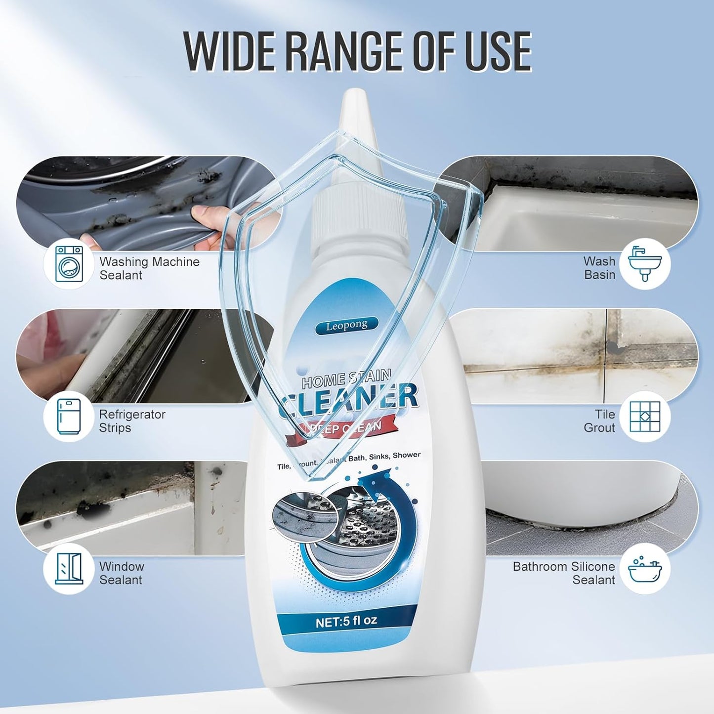 Home Cleaner Gel, Cleaner for Washing Machine, Refrigerator Strips, Household Shower, Kitchen Sinks, Walls, Tiles, Bathrooms- 5 fl oz