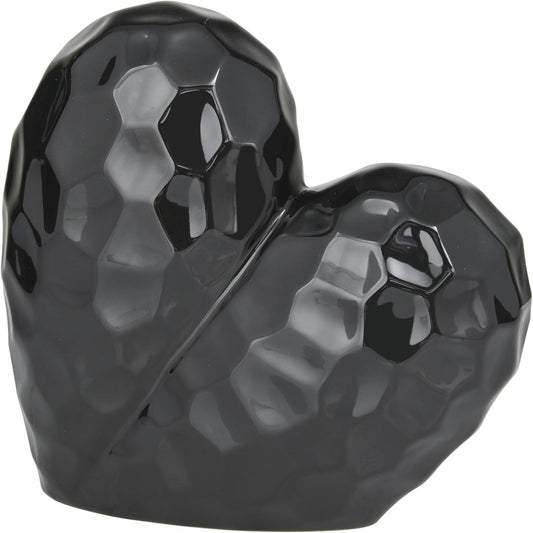 Deco 79 Porcelain Ceramic Heart Decorative Sculpture Dimensional Angled Origami Inspired Home Decor Statue, Accent Figurine 8" x 3" x 8", Black