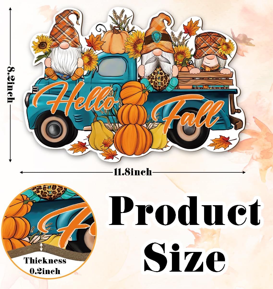 Hello Fall, Wood Hanging Gnome Decoration, Hello Fall Wood Hanging Decors, Rustic Thanksgiving Decors for Porch, Indoor Outdoor Autumn Door Decor(Truck), Housewarming Gift, Home Indoor Outdoor Decor