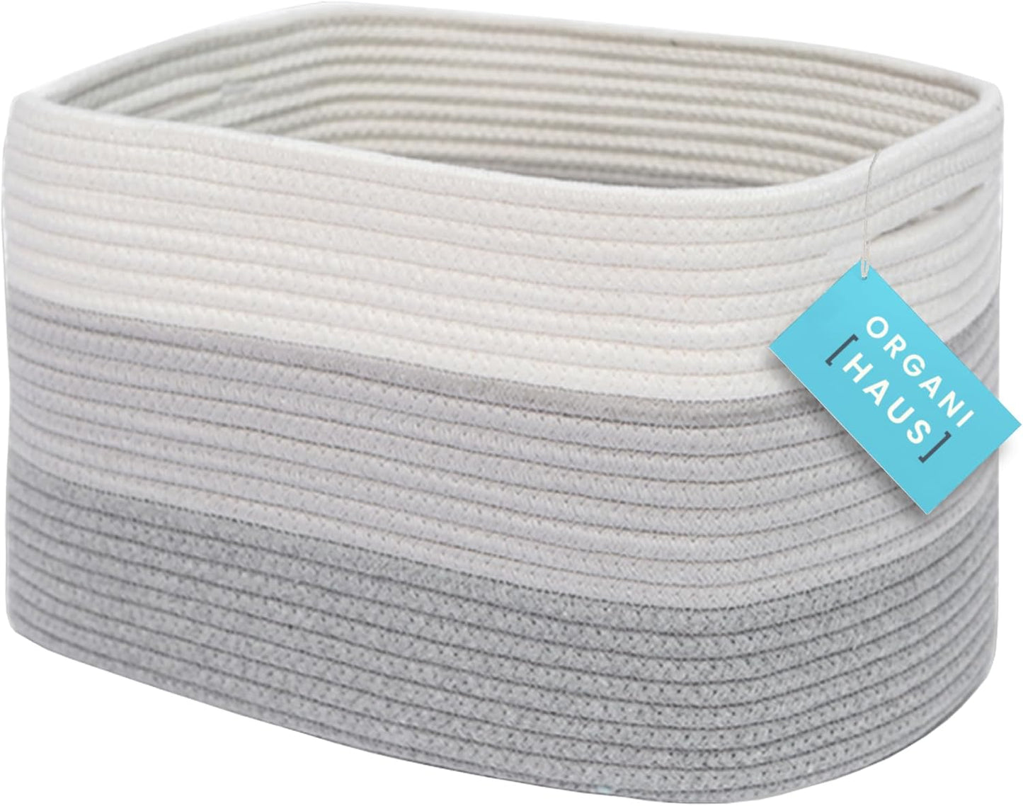 OrganiHaus Woven Storage Baskets for Organizing, Cotton Rope Organizer Bins for Shelves, Closet & Nursery, Dog Toy Basket, Decorative Bins for Toys, Towels & Books - 15x10x9, Grey