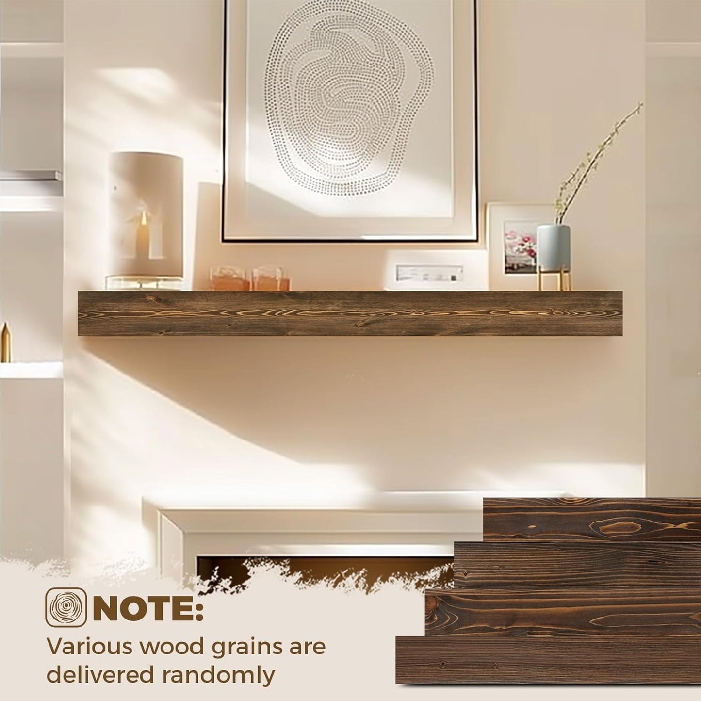 48x8x3 Fireplace Mantel - Handcrafted Hollow Rustic Solid Wood Wall Mounted Floating Shelf with Invisible Heavy Duty Wood Bracket (Weathered Brown)