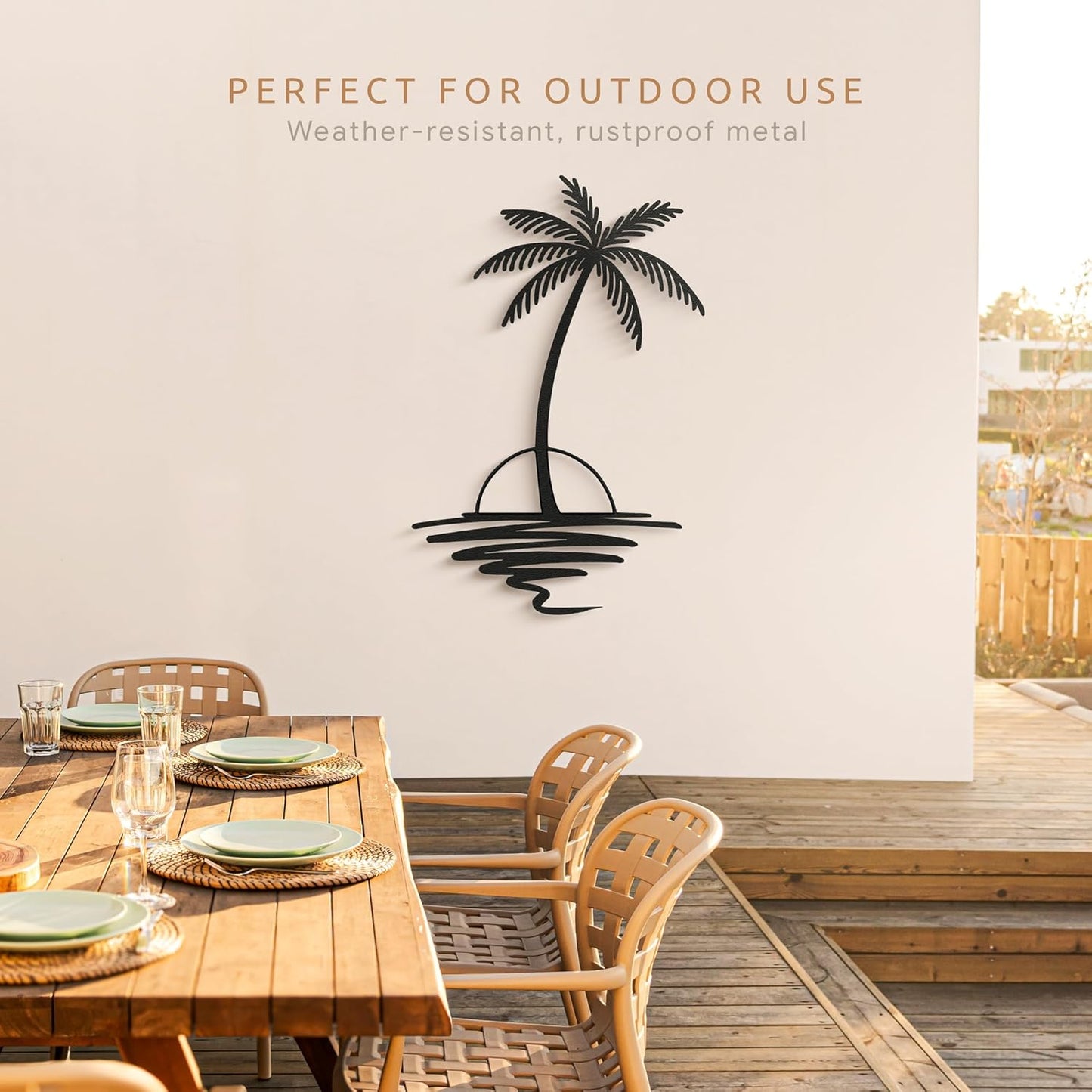 Metal Palm Tree with Sunset Wall Art, Large Outdoor Wall Decor, Tropical Beach Decor for Living Room, Bedroom, Garden Home Wall Sign, Perfect Metal Wall Art for Beach House (Black, 40 x 33 inches)