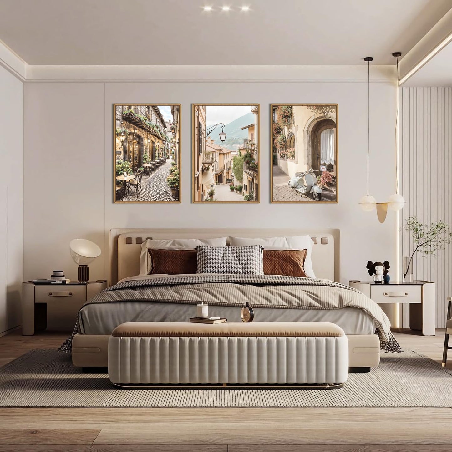 HPINUB Foreign Scenery Framed Canvas Wall Art Set,Vintage Travel City Wall Decor,Modern Minimalist Europe Street Picture Artwork Nature Landscape Art Print for Living Room,Bedroom-24 x36 x3