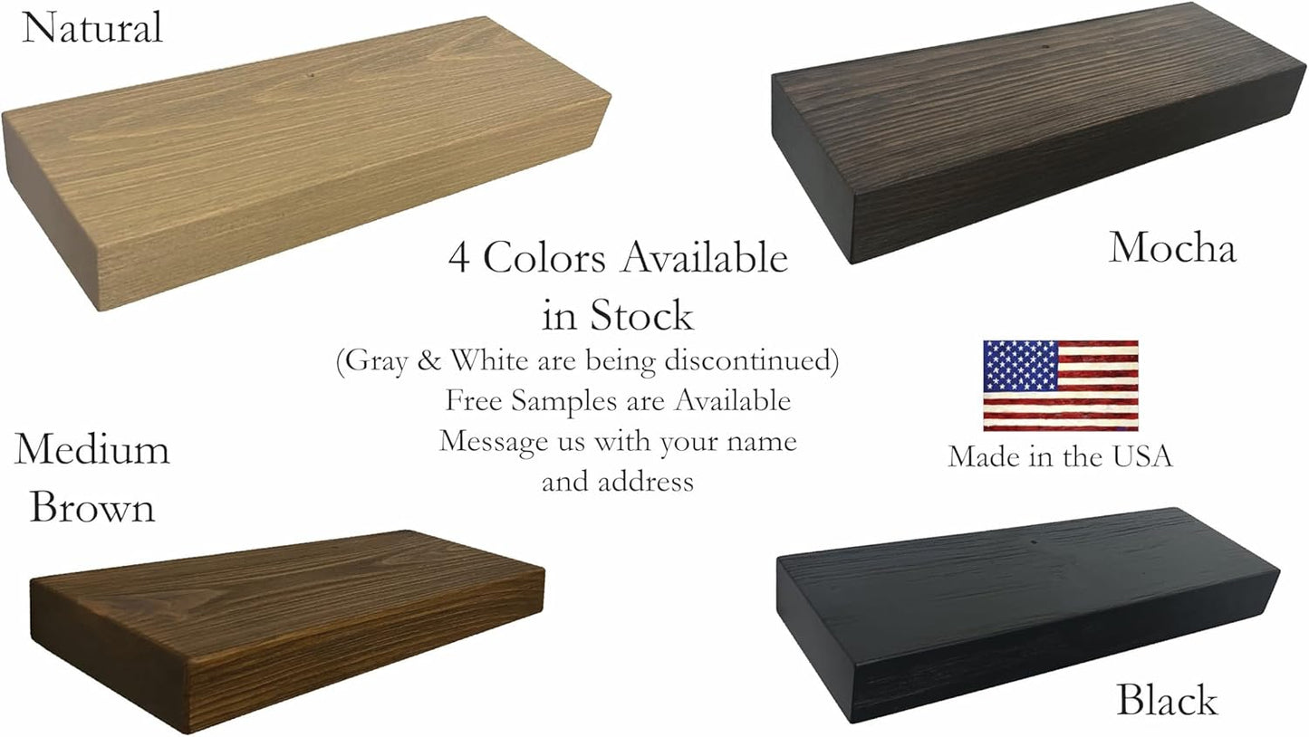 joelsantiques - 18 Inch Wooden Floating Shelves for Wall - 18x6x2 in - Made of Natural Wood - Short Heavy Duty Rustic Wall Shelves for Bedroom - Perfect for Bathroom, Kitchen - Natural