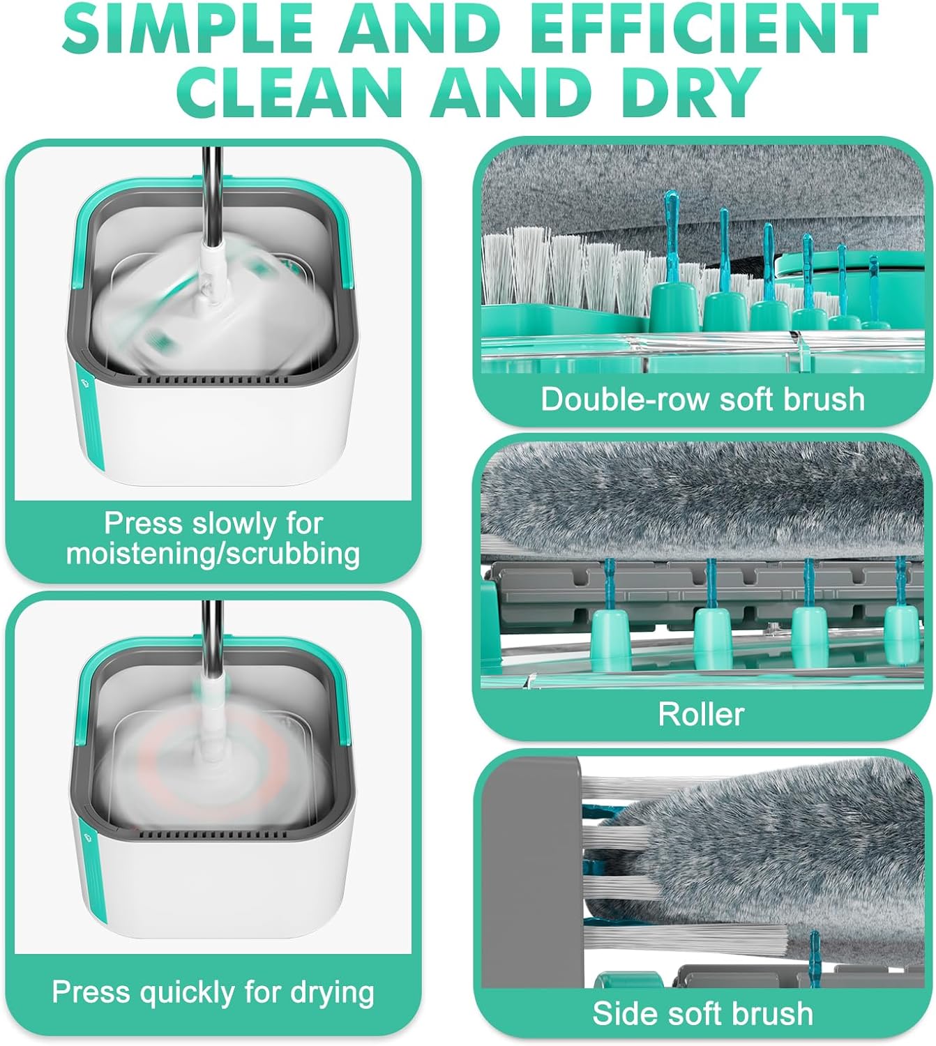 Upgraded Spin Mop and Bucket Set Self-Standing Mop Bucket Separate Dirty and Clean Water System Self Wringing 360° Rotating 90° Foldabl Mops and Buckets for Floor Cleaning (Blue, 2Pads)