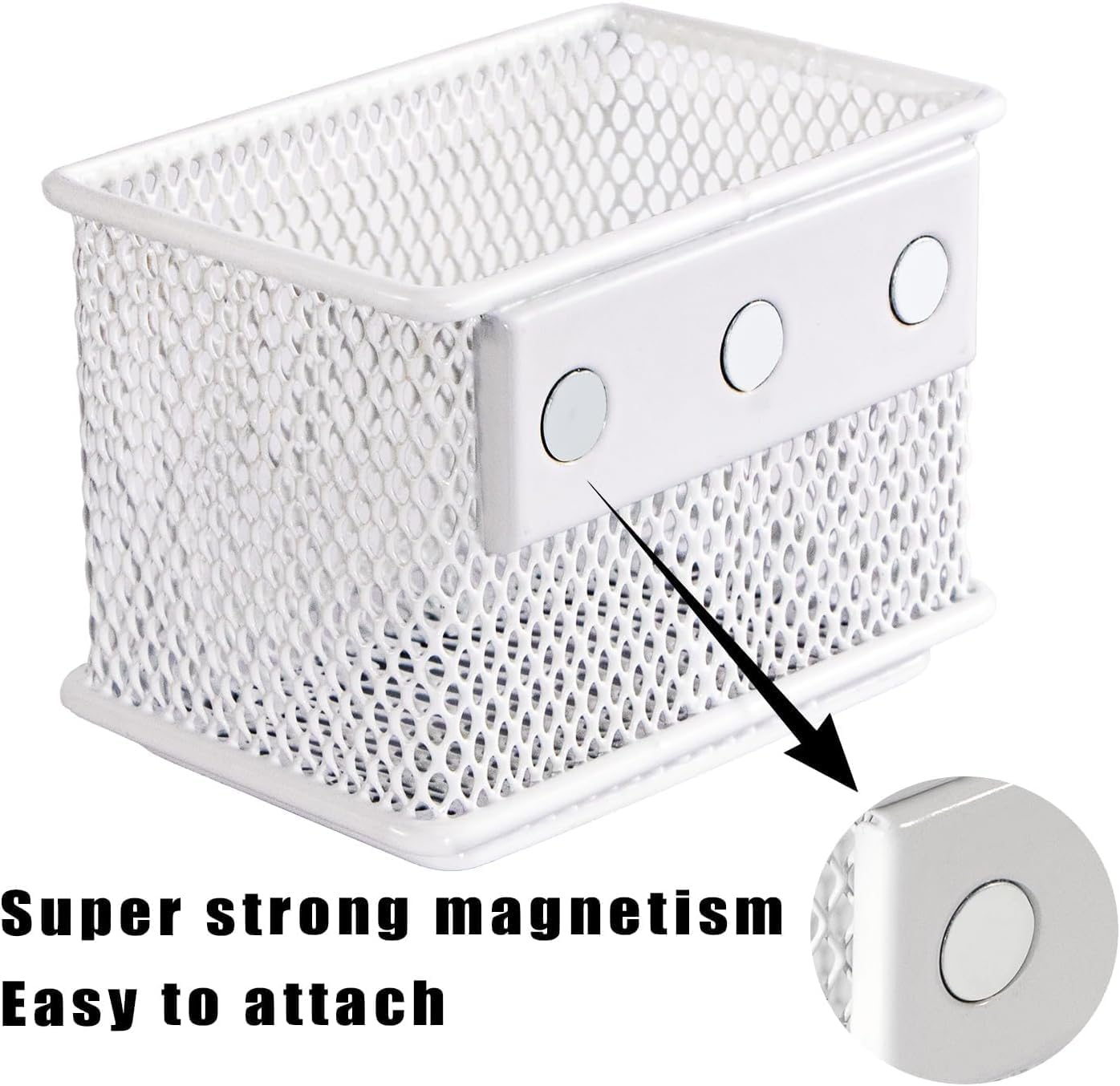 White Magnetic Basket, Magnetic Pencil Holder for whiteboard, Wire Mesh Magnetic Refrigerate Organizer, Magnetic shelf Desktop Storage, 3.42'' x 2.36'' x 2.55'',Set of 4