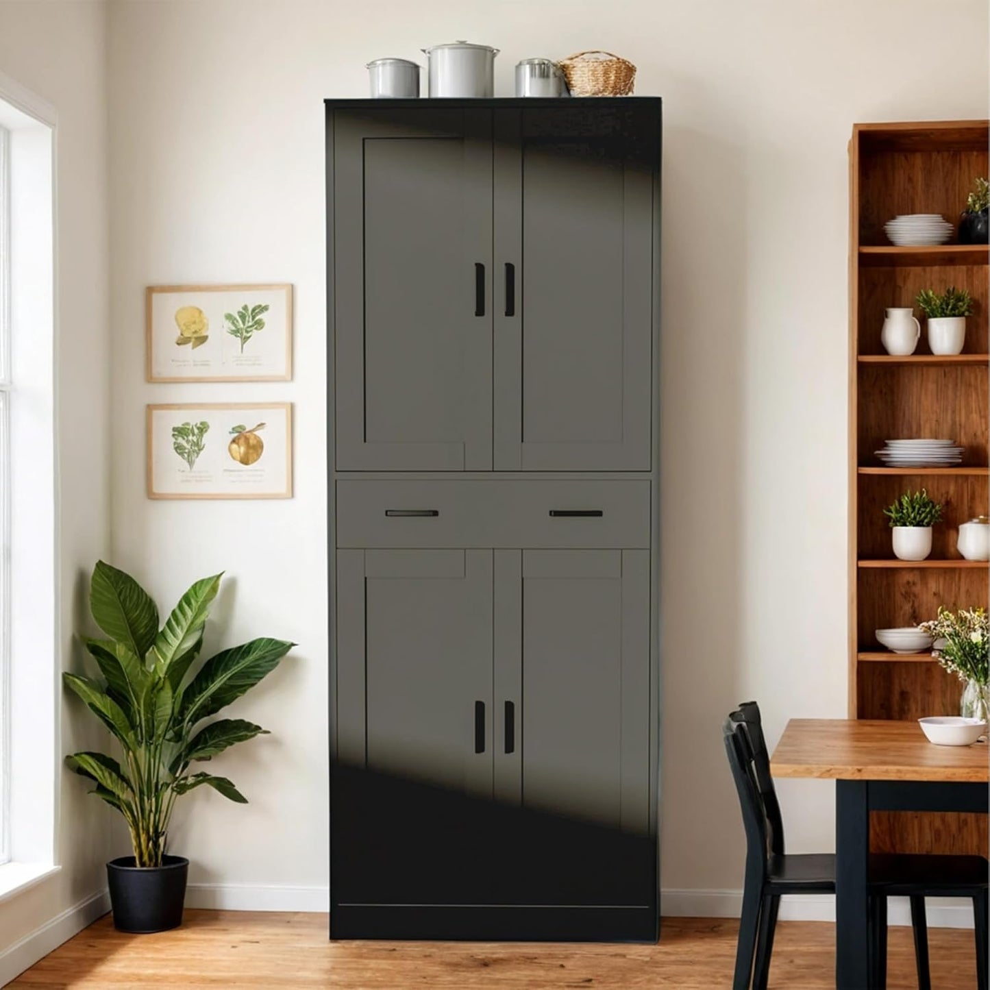 Black Kitchen Pantry, 71" Tall Storage Cabinet with Doors and Drawer for Kitchen, Hallway, Office
