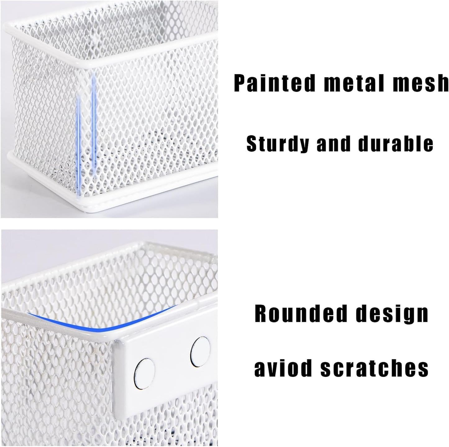 White Magnetic Basket, Magnetic Pencil Holder for whiteboard, Wire Mesh Magnetic Refrigerate Organizer, Magnetic shelf Desktop Storage, 3.42'' x 2.36'' x 2.55'',Set of 4