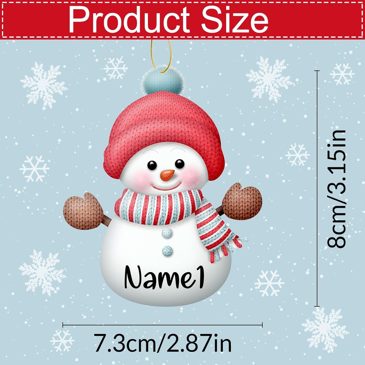 Personalized Christmas Ornaments,7pcs Custom Snowman Ornaments with Name Customized Family Ornament Xmas Tree Hanging Decoration Gift - 3.15"（8cm）