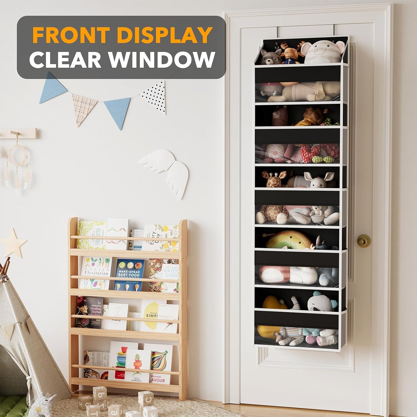 SpaceAid 1 Pack Over The Door Organizer with 5 Large Pockets and 10 Mesh Side Pockets, 5 Layers Door Organizer Hanging with Clear Window for Bedroom, Bathroom, Pantry and Nursery, Black