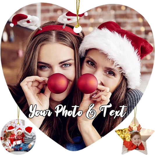 Personalized Christmas Ornaments 2025 w/Picture,Double-Sided Ceramics Custom Christmas Ornament - Upload Any Photo,Optional Text - Picture Ornaments,Customized Xmas Ornament,Heart