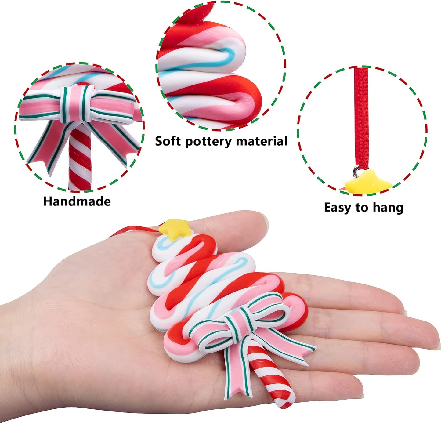codree 8 PCS Christmas Lollipop Ornaments- Christmas Candies Polymer Clay Ornament- Xmas Decor Candy Cane Hanging Decorations for Xmas Tree Party Supplies