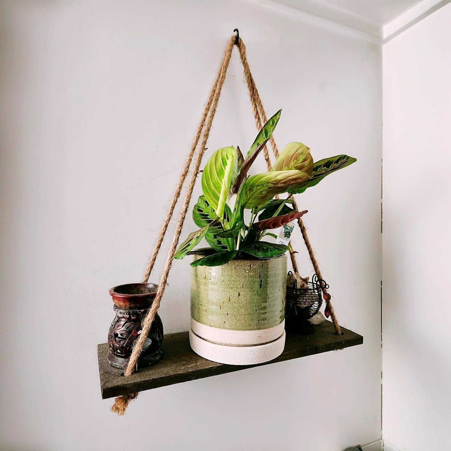 6 Inch Plant Pots, Ceramic Planter Pot with Drainage Hole & Saucer, Indoor/Outdoor Cylinder Round Planter Pot, Green & Beige