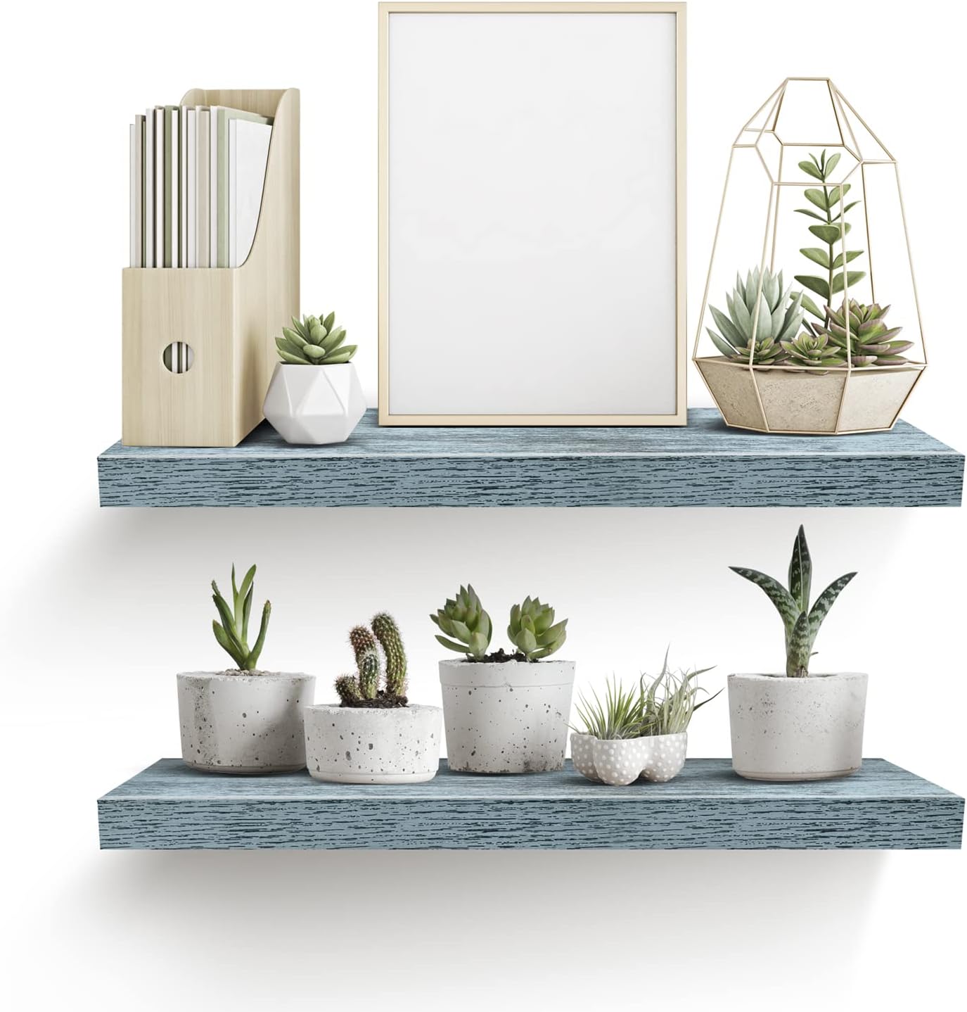 Sorbus Floating Shelves - 2 Pack 24 X 9 Inch Rustic Blue Wall Shelves for Bedroom, Kitchen, Living Room, Bathroom Shelves, Home Decor - Extra Long Floating Shelf for Trophy, Books Frames, Toilet Paper