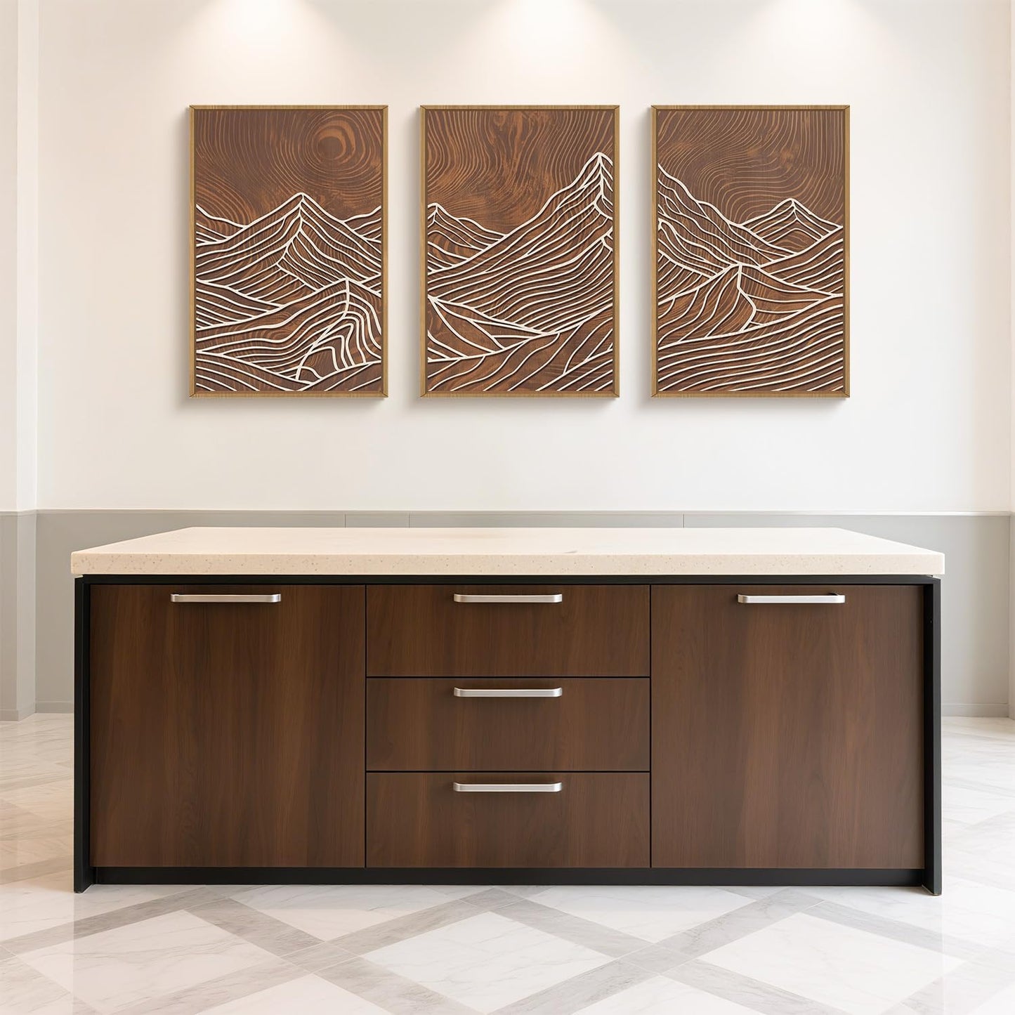 HPINUB Line Style Mountain Framed Canvas Wall Art Set, Vintage Tree Rings Wall Decor, Abstract Tree Spiral Wall Painting, Modern Nature Art Prints for Living Room,Bedroom,Farmhouse-16 x24 x3