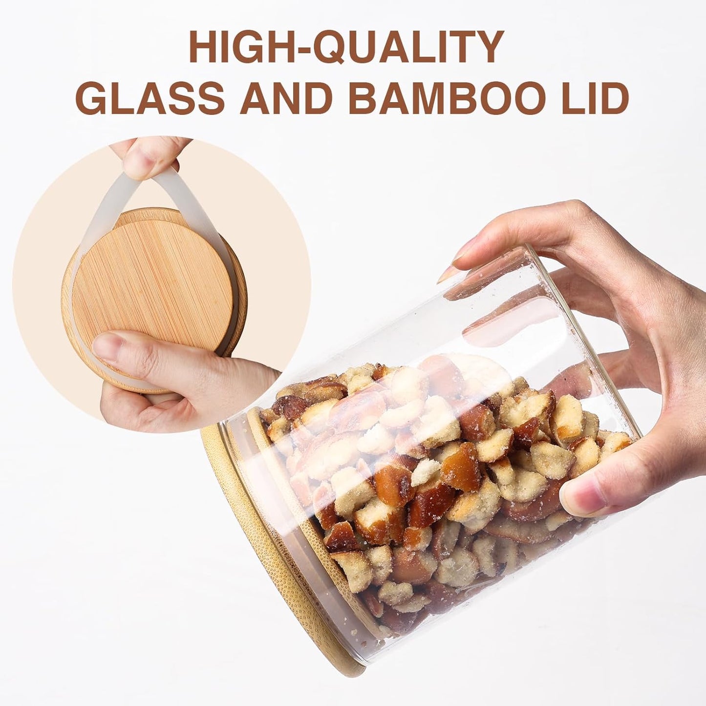 25oz Glass Food Storage Jars, Glass Jars with Bamboo Lids, Kitchen Storage Jars, Set of 6, Canisters with Airtight Lids for Spice, Coffee, Cookie, Pantry Organizers