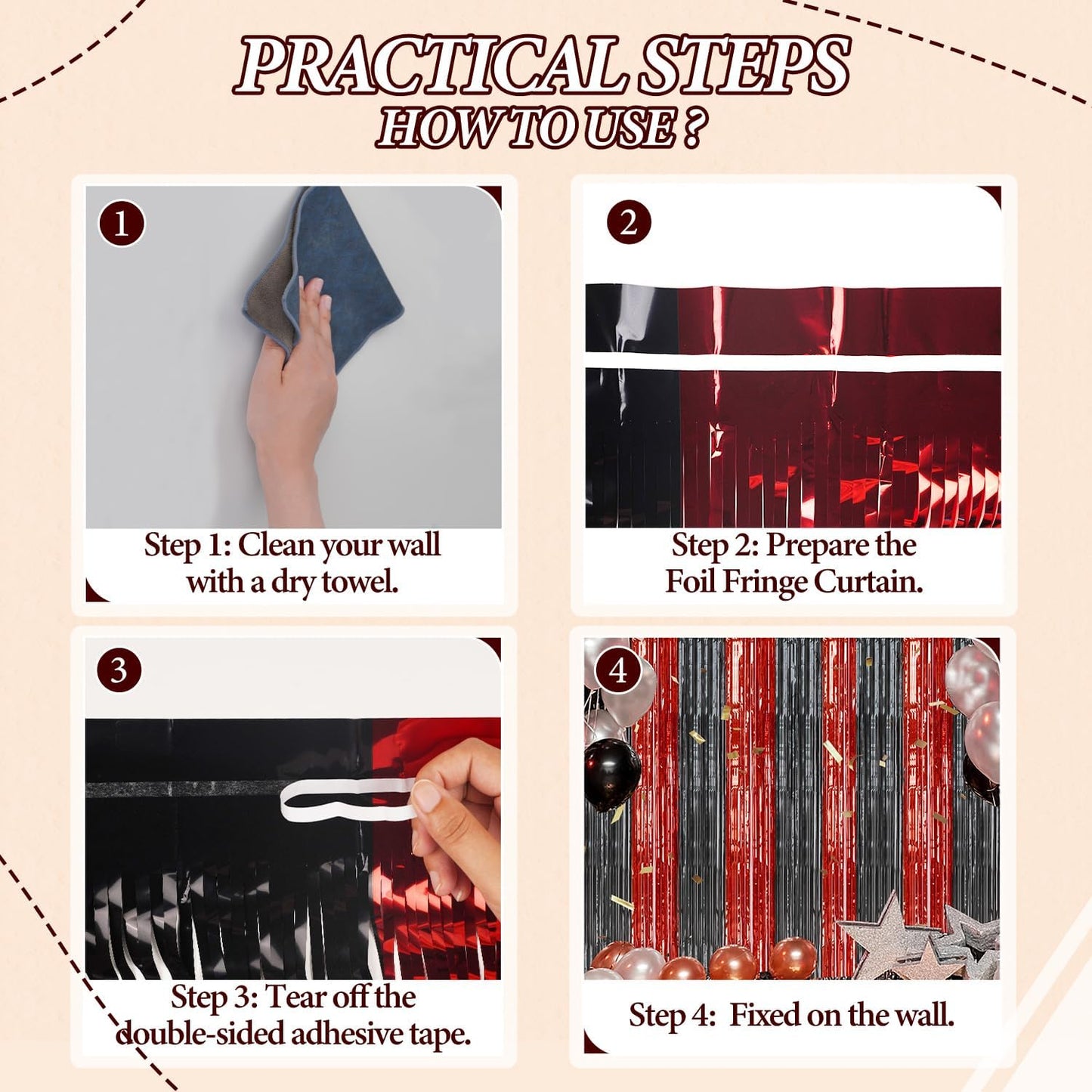 3 Pack Foil Fringe Backdrop - Red&Black Shiny Tinsel Curtains for Party Decoration/Photo Booth Props - 3.3x8.2 FT Metallic Foil Backdrop for Birthday, Wedding, Graduation, Christmas.