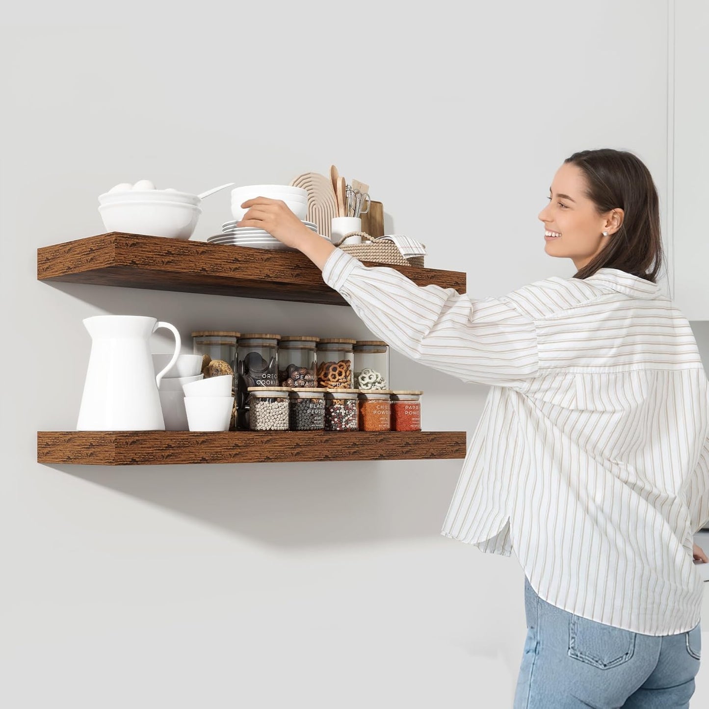 Heimlove 48" Floating Shelves for Wall,10 Deep Rustic Brown Wood Display & Storage Wall Shelves with Heavy Duty Brackets for Bathroom,Bedroom,Kitchen,Living Room,Office