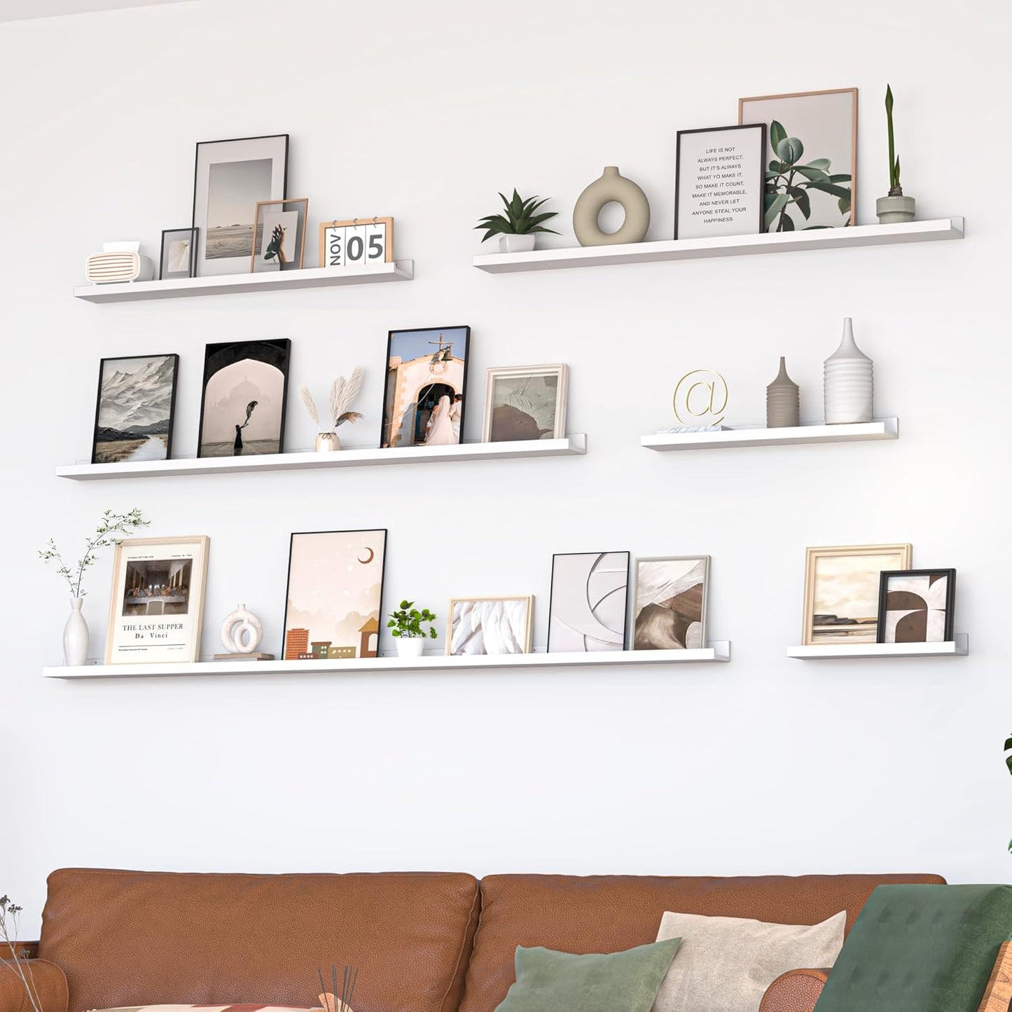 Heimlove Picture Ledge Shelf, Floating Shelves Set of 2, 16 Inches Picture Shelf for Wall with Ledge, Kids Bookshelf Wall Mounted for Living Room Bedroom Decor Books Photo Frames - White