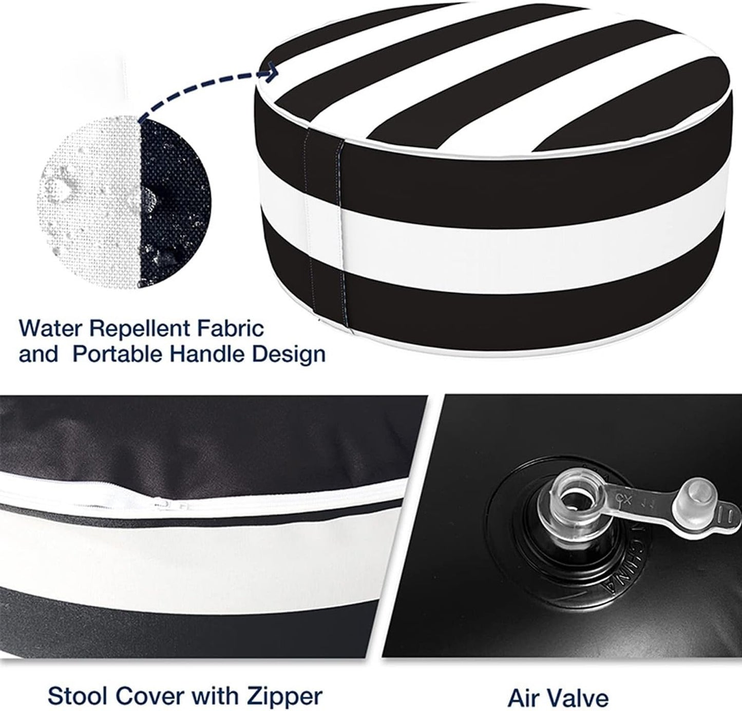 2 Pcs Outdoor Pouf, D21”x H9” Waterproof Outdoor Inflatable Ottoman with Foot Pump, Portable Patio Pouf for Garden Camping or Home Use