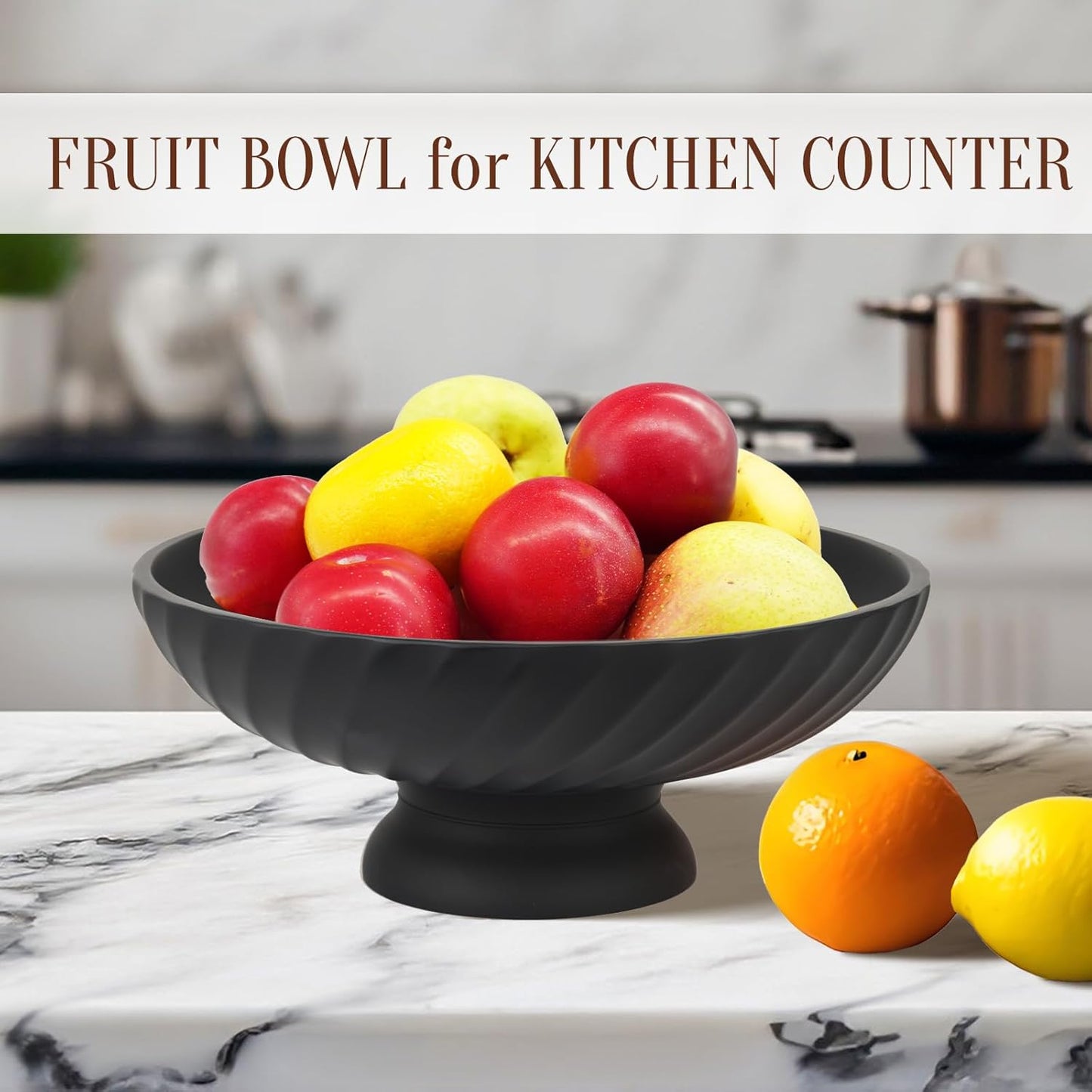 Large Resin Pedestal Decorative Bowl - Modern Fruit Bowl for Kitchen Counter - Handicraft Bowls for Home Decor - Key Bowl for Entry Table,Matte Black