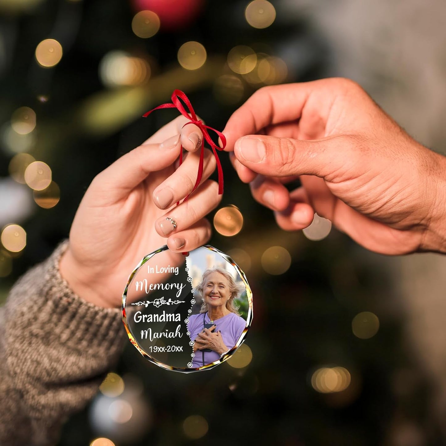 Personalized Christmas Ornament with Photo - Custom in Loving Memory Picture Ornaments, Customized Memorial Hanging Ornament, Sympathy Keepsake Gift for Loss of Loved One