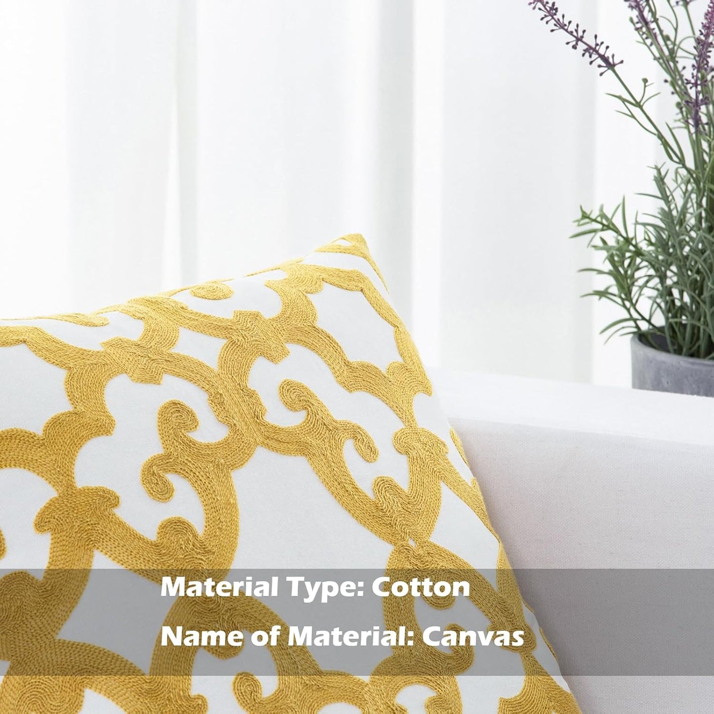 HWY 50 Mustard Yellow Decorative Throw Pillow Covers 18x18 Inch (1 Piece), Embroidered Cotton Farmhouse Cushion Cover Pillow Case for Sofa Couch Living Room Bed, Geometric