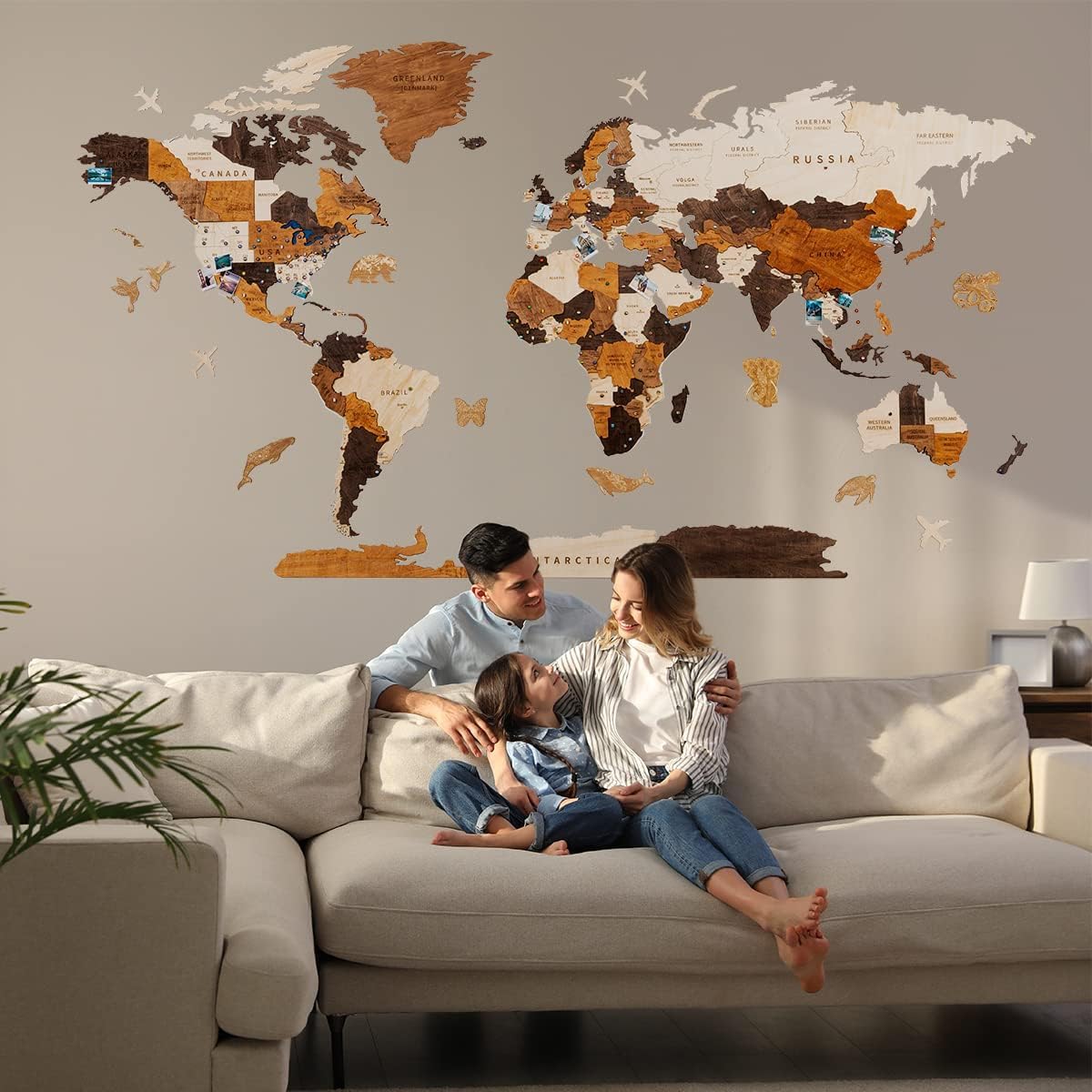 HYPERI Multilayered 3D Wooden World Map Wall Decor, Wood Art Wall Decor, Mapa Mundi Para Pared, World Maps and Push Pins, Valentine's Day Gifts For Dad, Mom, Boss, Husband, Wife (Medium)