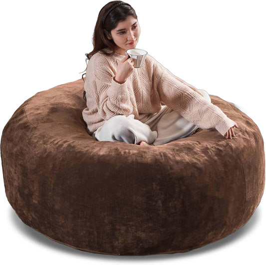 4FT Large Bean Bag Chairs,Big Adult Size Memory Foam Beanbags with Filler Included,Machine Washable Corduroy Cover,Soft Plush Gaming Bing Bag Puff Chair for Dorm, Living Room & Bedroom (Coffee Color)