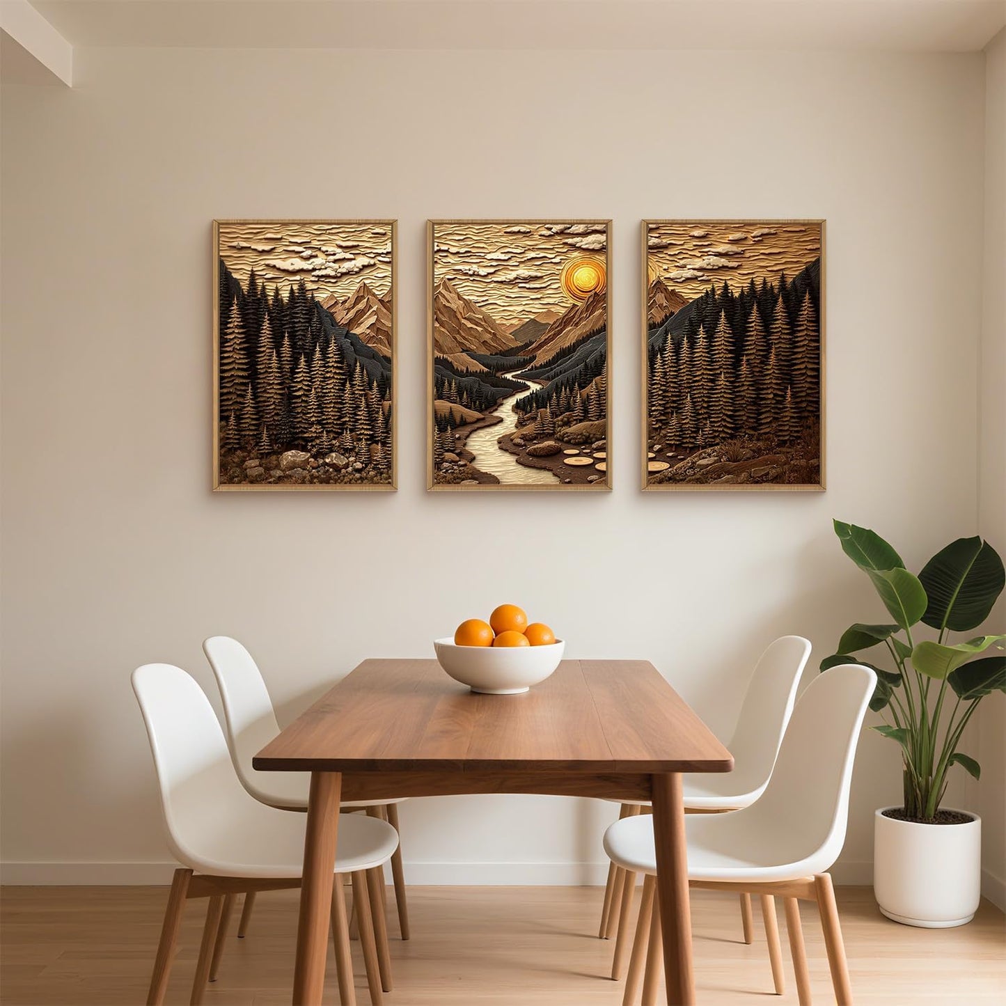 HPINUB Abstract Landscape Mountain Canvas Wall Art Set, Vibrant Sun Forest Pine Tree Wall Decor, Wilderness Nature River Artwork Rustic Scenery Art Print for Living Room,Bedroom,Office-16 x24 x3