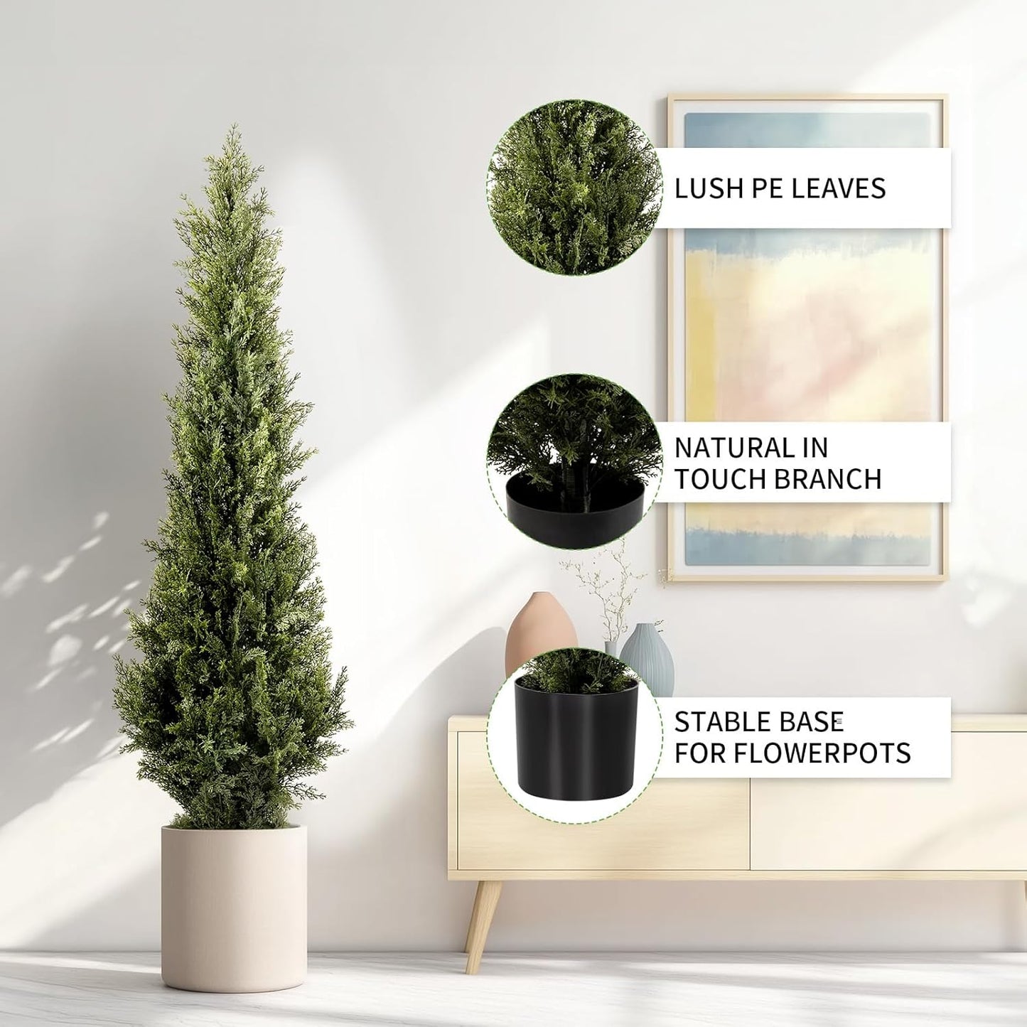 4 FT Artificial Cedar Topiary Trees 2 Set, Realistic Fake Cypress Tree Tall Faux Pine Shrubs Plants Artificial Cypress Trees for Home Offices Porch Decor (4 FT)