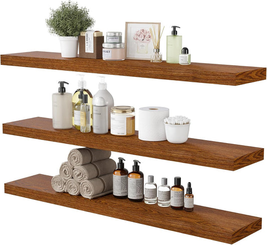 BAMEOS Floating Shelves,40 in W x 8in D Wall Mounted Wooden Shelves with Invisible Brackets Set of 3, Hanging Wall Shelves Decoration for Bedroom, Bathroom, Living Room and Kitchen