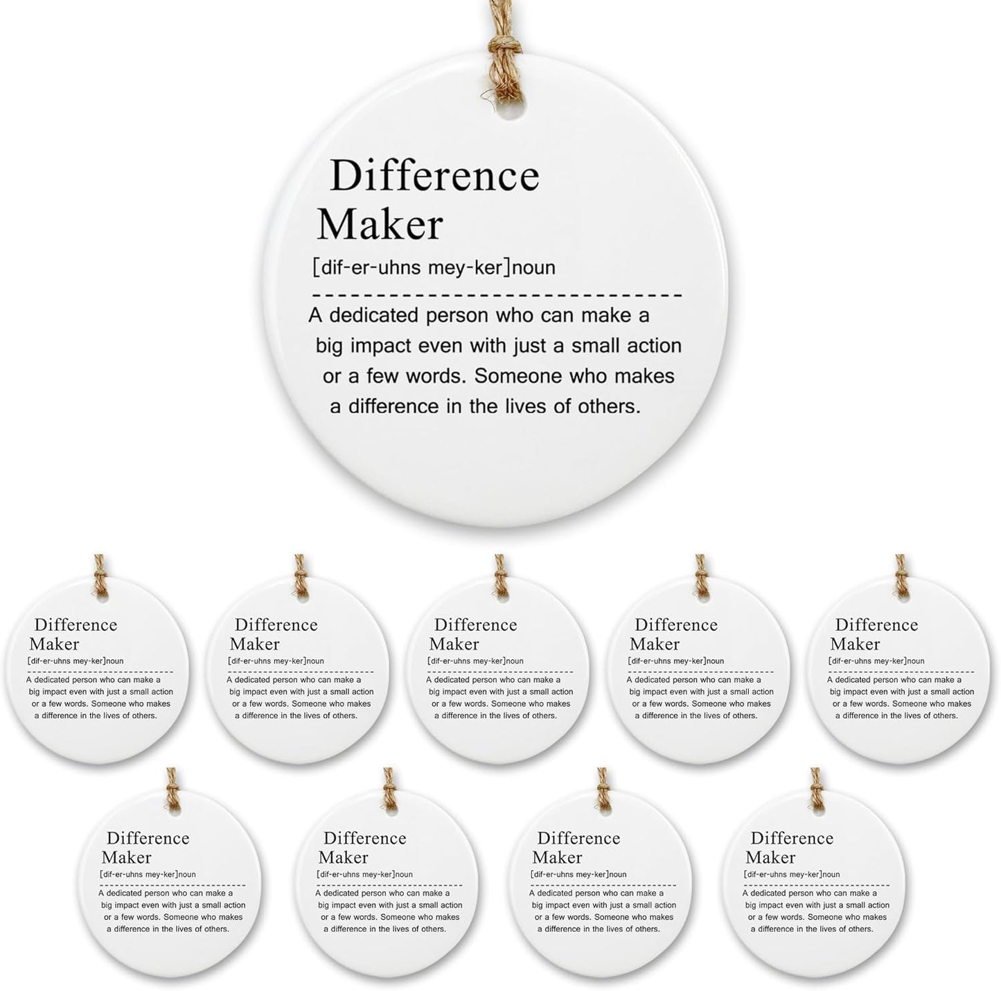 Thank You Gifts for Women Men - 10 Pcs Appreciation Gift for Teacher Boss Leader Coworker New Job Gifts Difference Maker Definition Decorative Ceramic Ornament Set