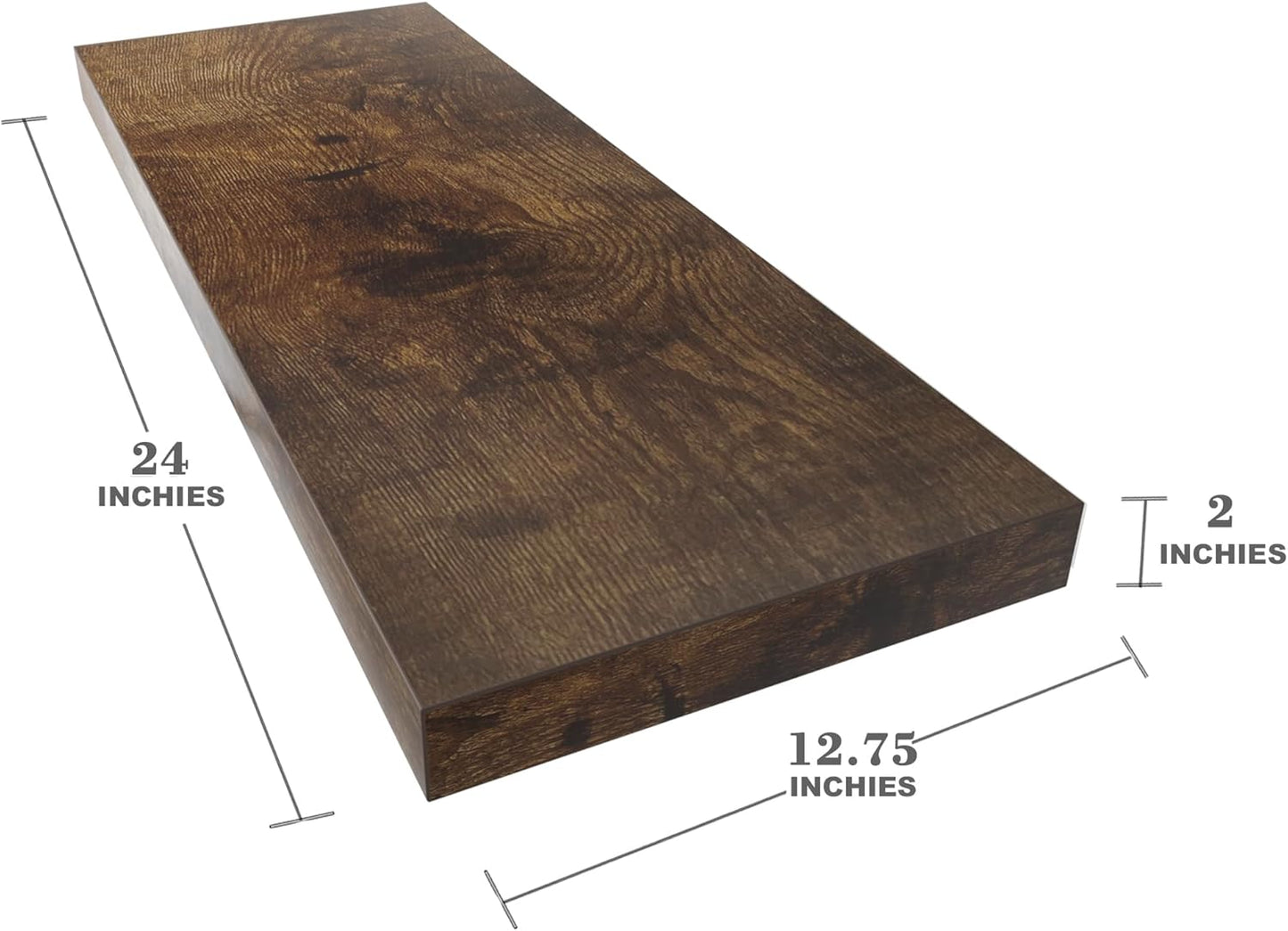 Large Floating Shelves for Wall Set of 3 Wooden Wall Shelves 24 in x 12.75 in x 2 in Room Decor Long Shelf with Invisible Wall Mount Bracket for Bedroom Kitchen Living Room Rustic Brown