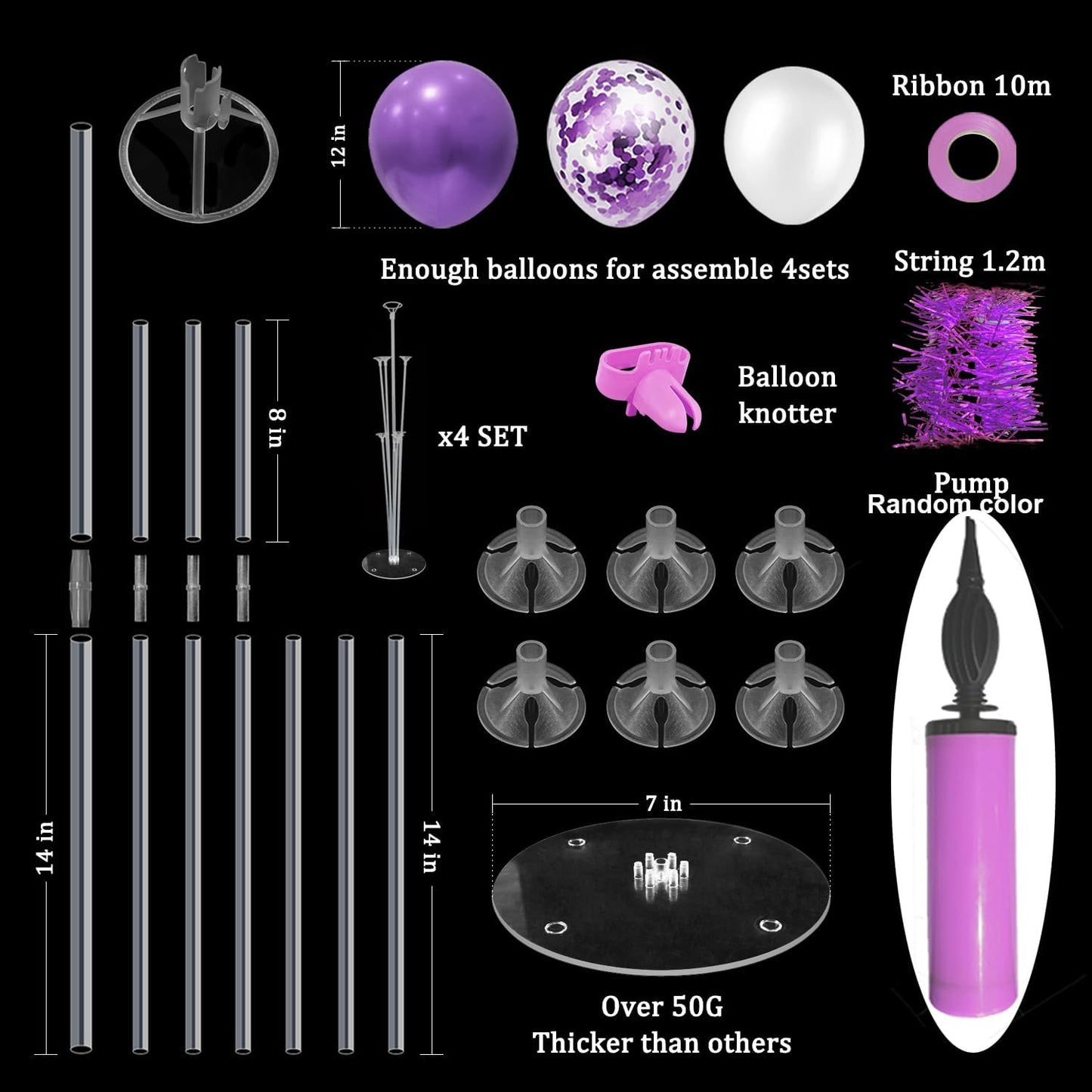Purple Balloon Stand Centerpiece Table Decorations for Birthday Bridal Shower Wedding Engagement Mother's Day Graduation Halloween Party Decorations(Purple set4)