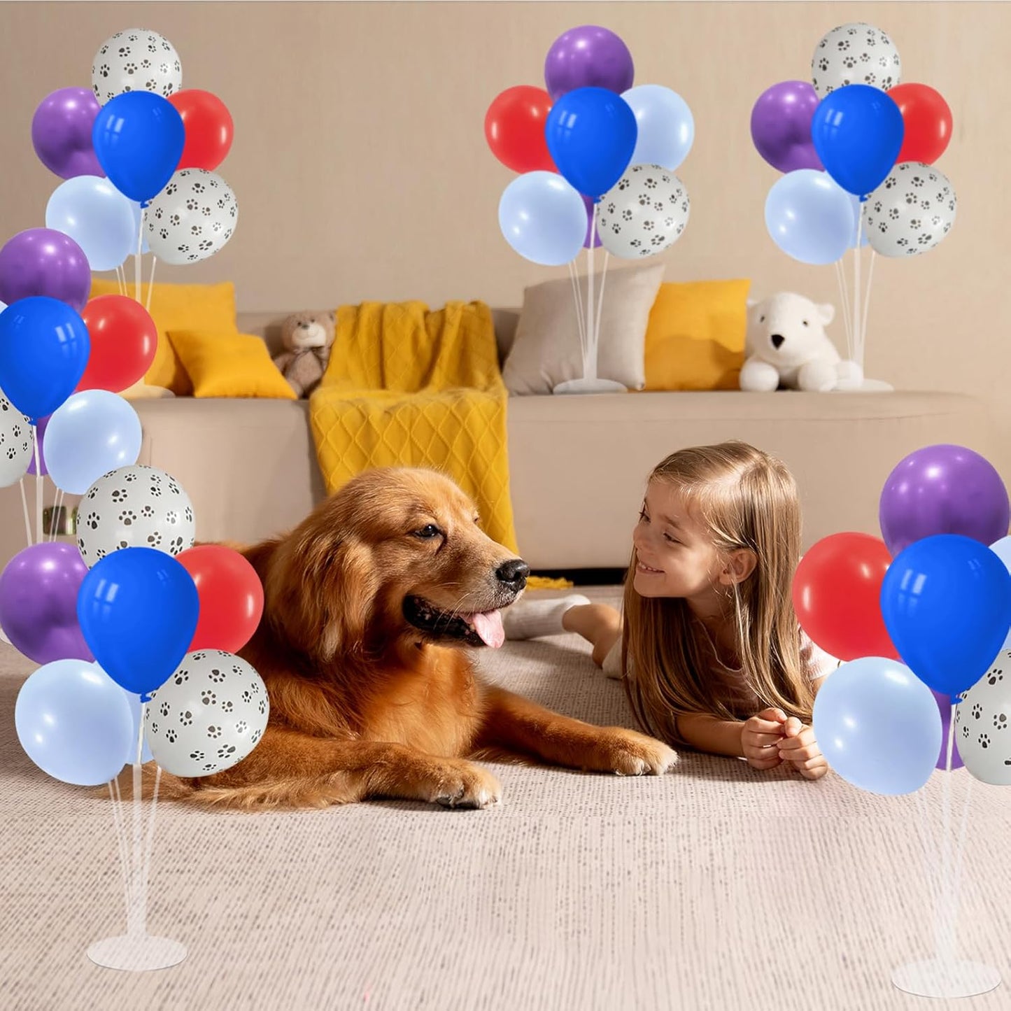 Dog Birthday Party Decorations Balloon Stand Kit with Blue Red and Puppy Paw Balloons (Puppy paw set4)