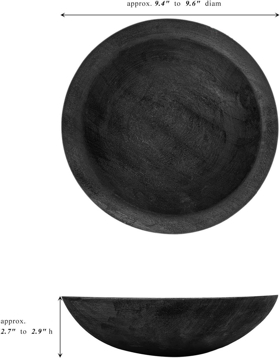 Hand Carved Wooden Decorative Bowl for Home Entryway Decor, Wood Centerpiece Bowl for Coffee Table Decor, Wood Dough Bowl for Farmhouse Decor (Black)
