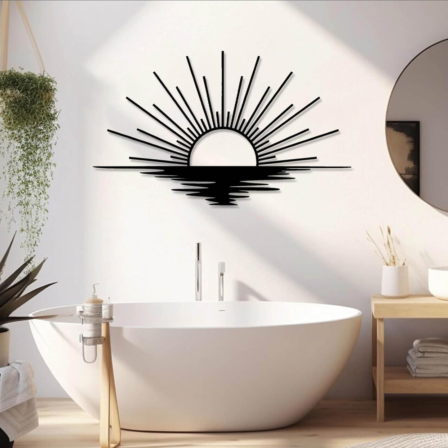 Sunrise Metal Wall Art, Metal Sun Wall Decor, Sun Outdoor Wall Art, Abstract Sunrise Wall Decor, Boho Home Hanging, Living Room Wall Hanging (Gold, 30"x18"/76x45cm)