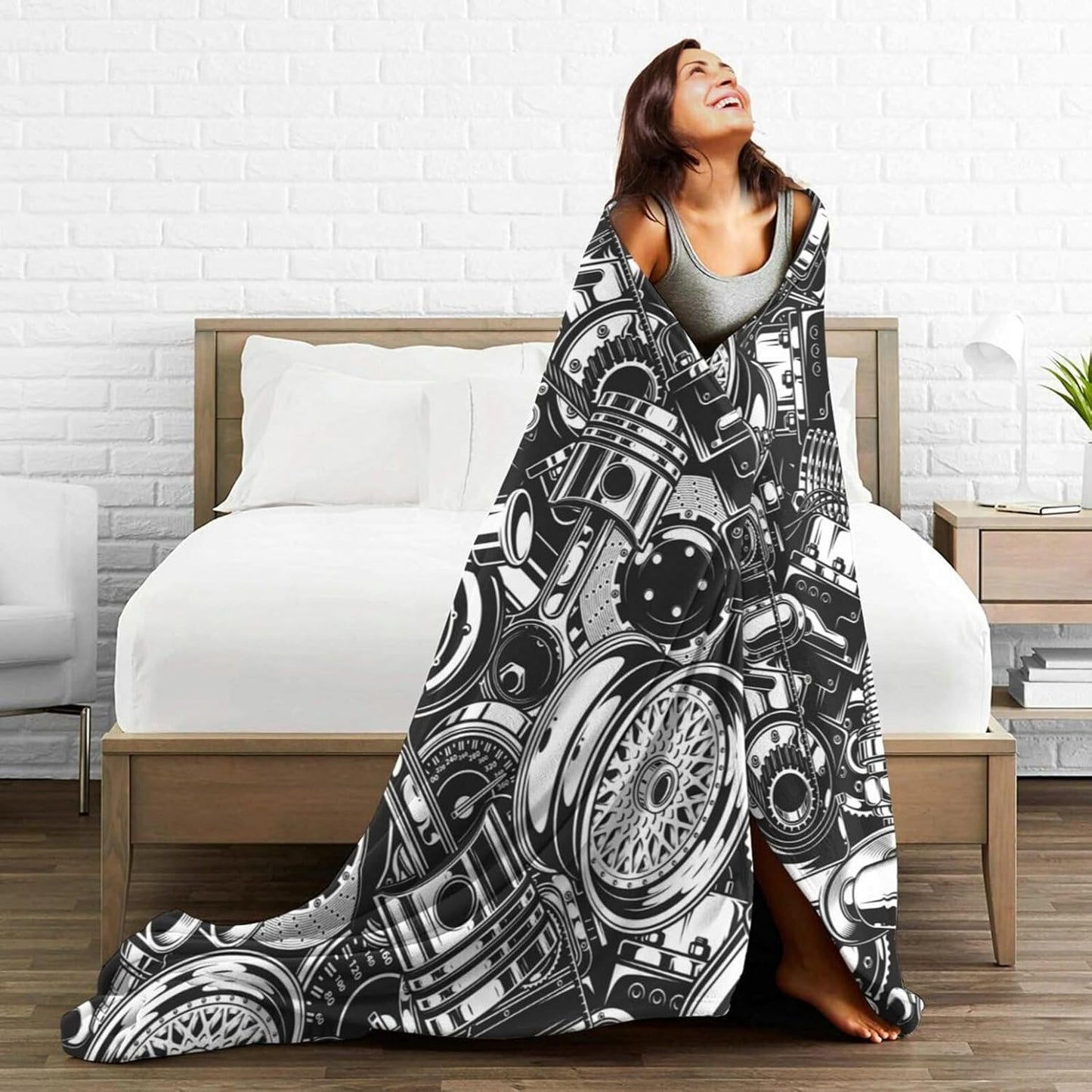 HGOD DESIGNS Automobile Car Parts Pattern Flannel Fleece Bed Blanket Throw Blanket Lightweight Cozy Plush Blanket for Bedroom Living Rooms Sofa Couch 40"x50"